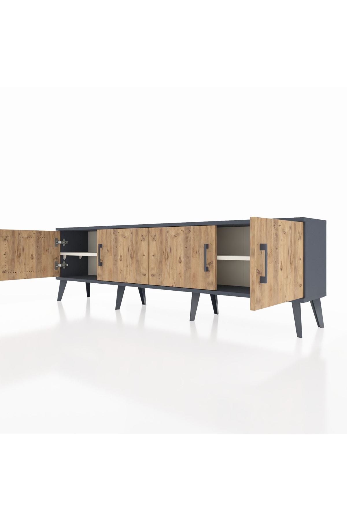 Arges TV Ünitesi 2 Raflı 4 Kapaklı 176x30x51 Antrasit-Çam/Aytaşı
