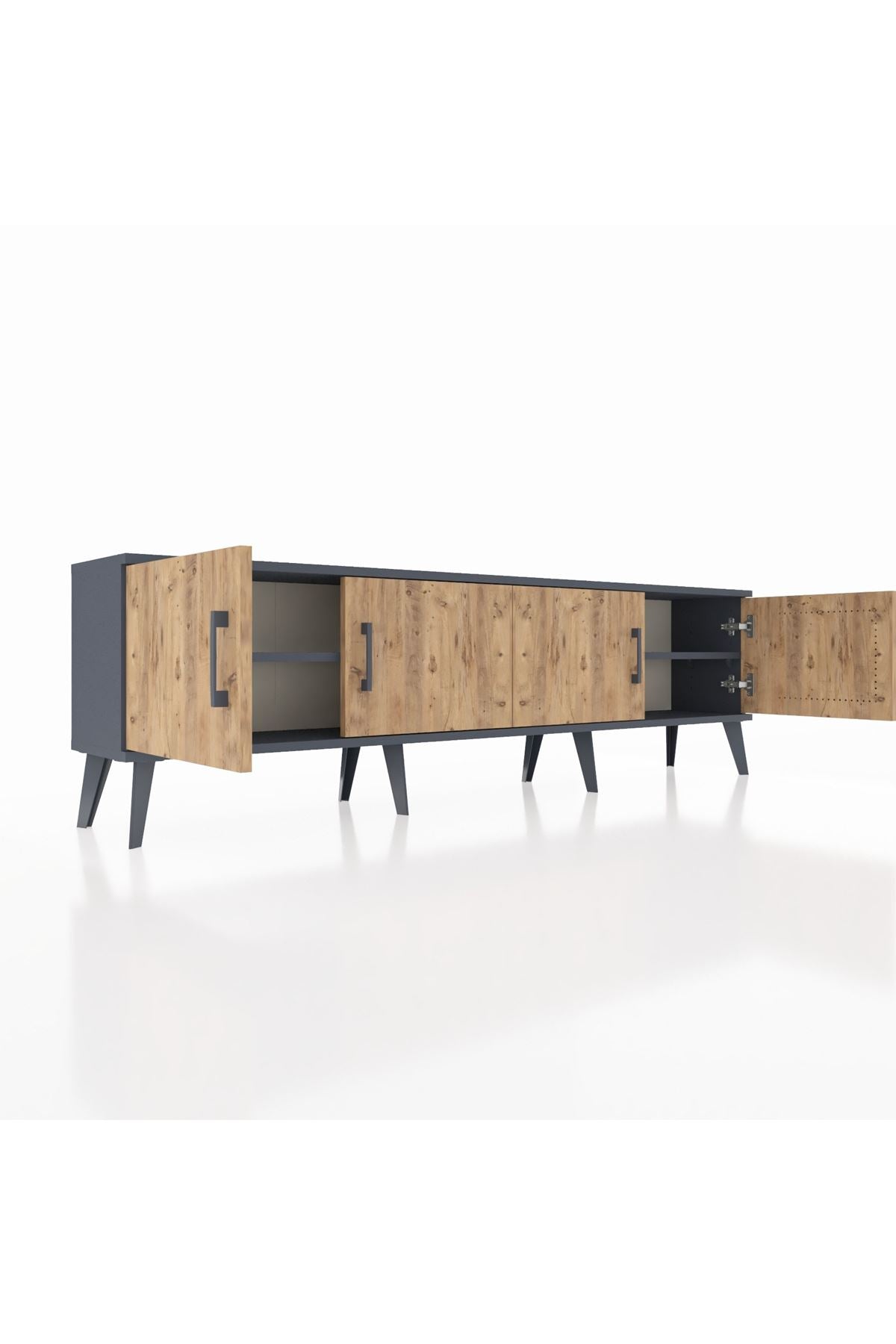 Arges TV Ünitesi 2 Raflı 4 Kapaklı 176x30x51 Antrasit-Çam/Antrasit
