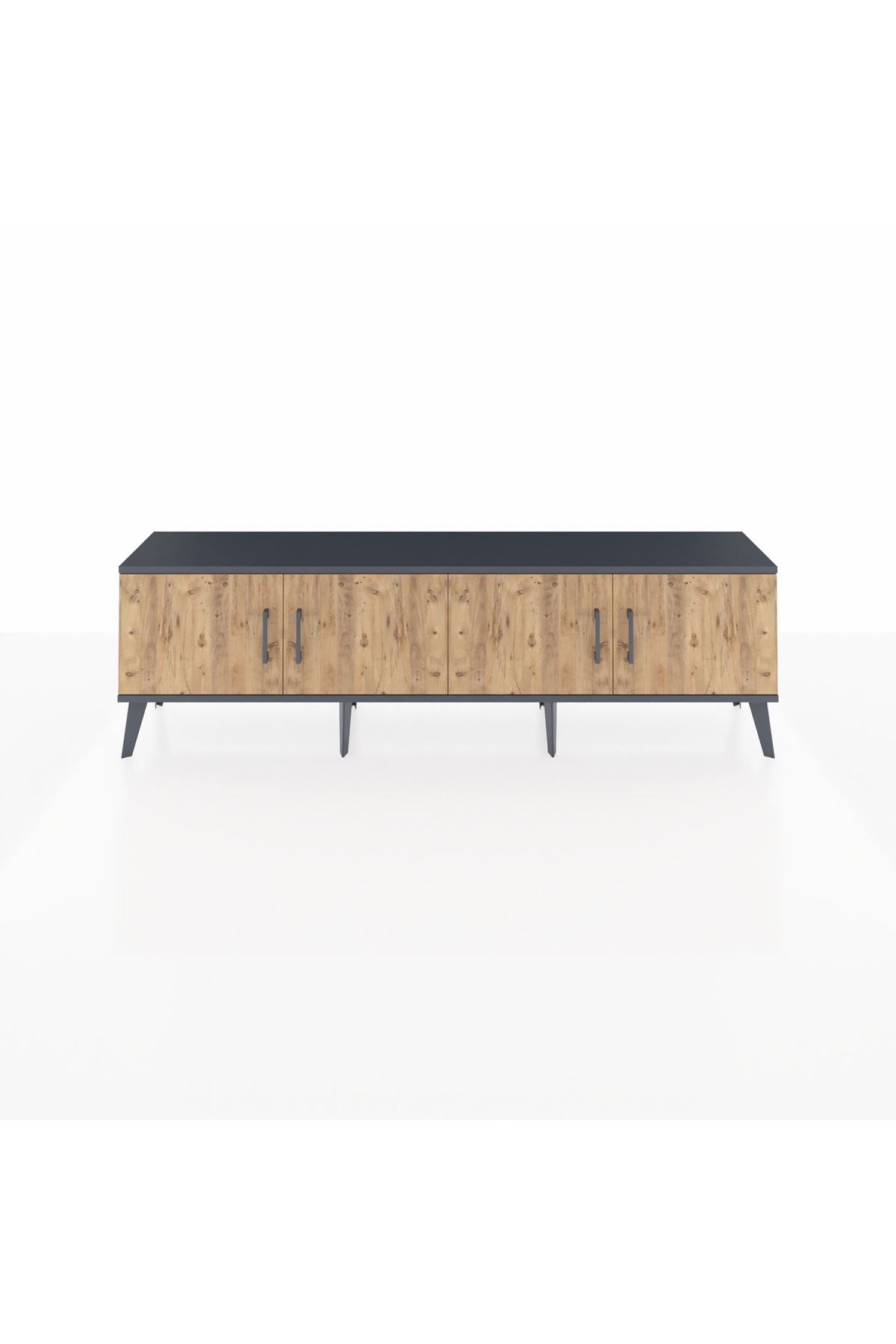 Arges TV Ünitesi 2 Raflı 4 Kapaklı 176x30x51 Antrasit-Çam/Çam