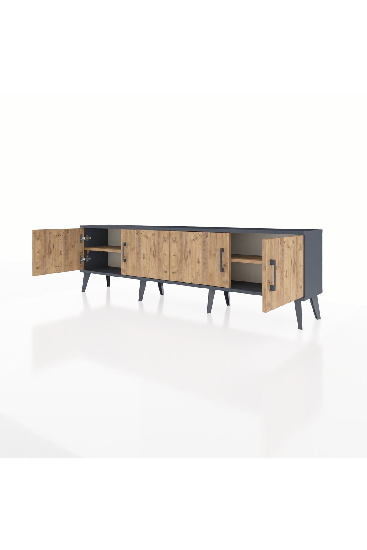 Arges TV Ünitesi 2 Raflı 4 Kapaklı 176x30x51 Antrasit-Çam/Çam