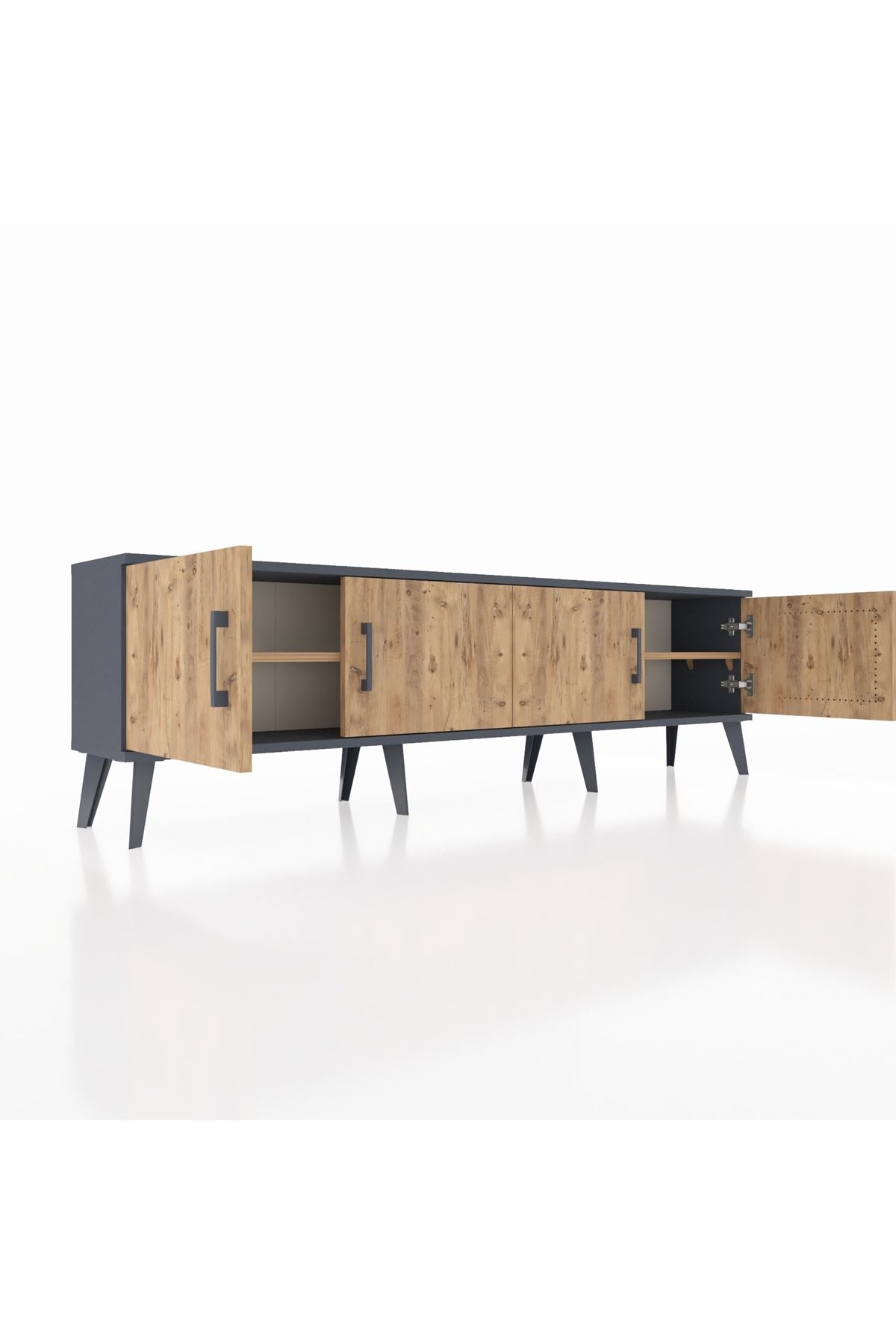 Arges TV Ünitesi 2 Raflı 4 Kapaklı 176x30x51 Antrasit-Çam/Çam