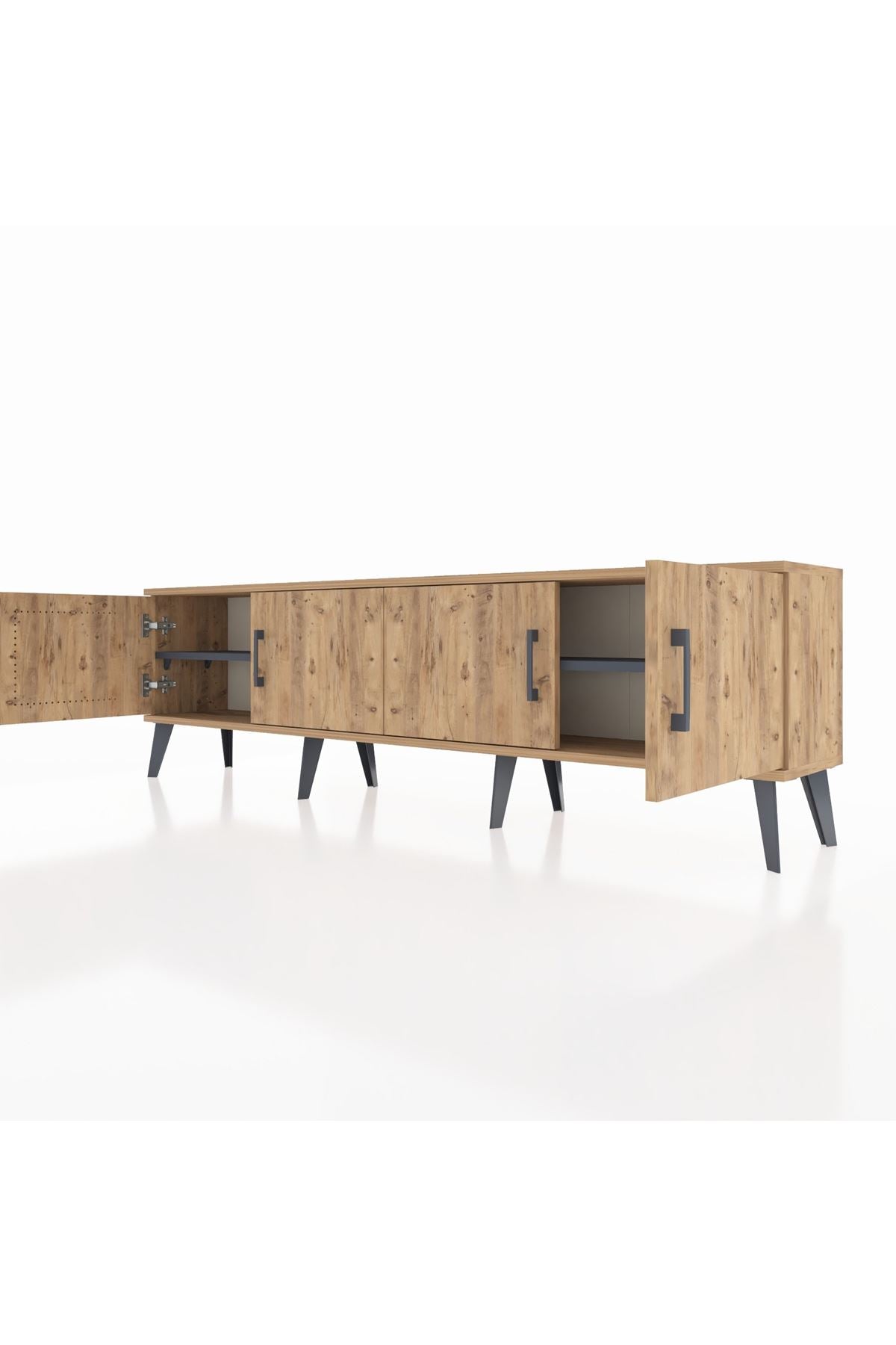 Arges TV Ünitesi 2 Raflı 4 Kapaklı 176x30x51 Çam-Çam/Antrasit