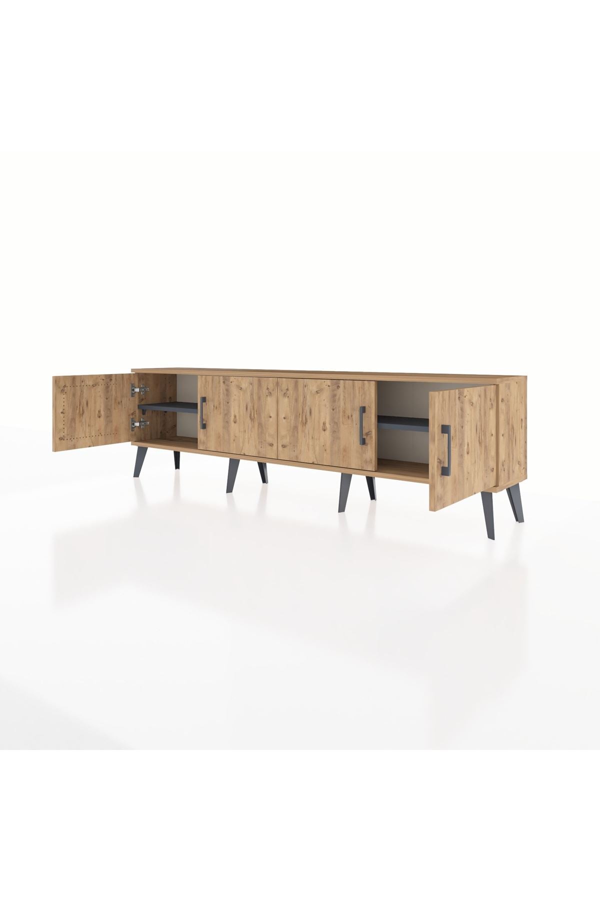 Arges TV Ünitesi 2 Raflı 4 Kapaklı 176x30x51 Çam-Çam/Antrasit