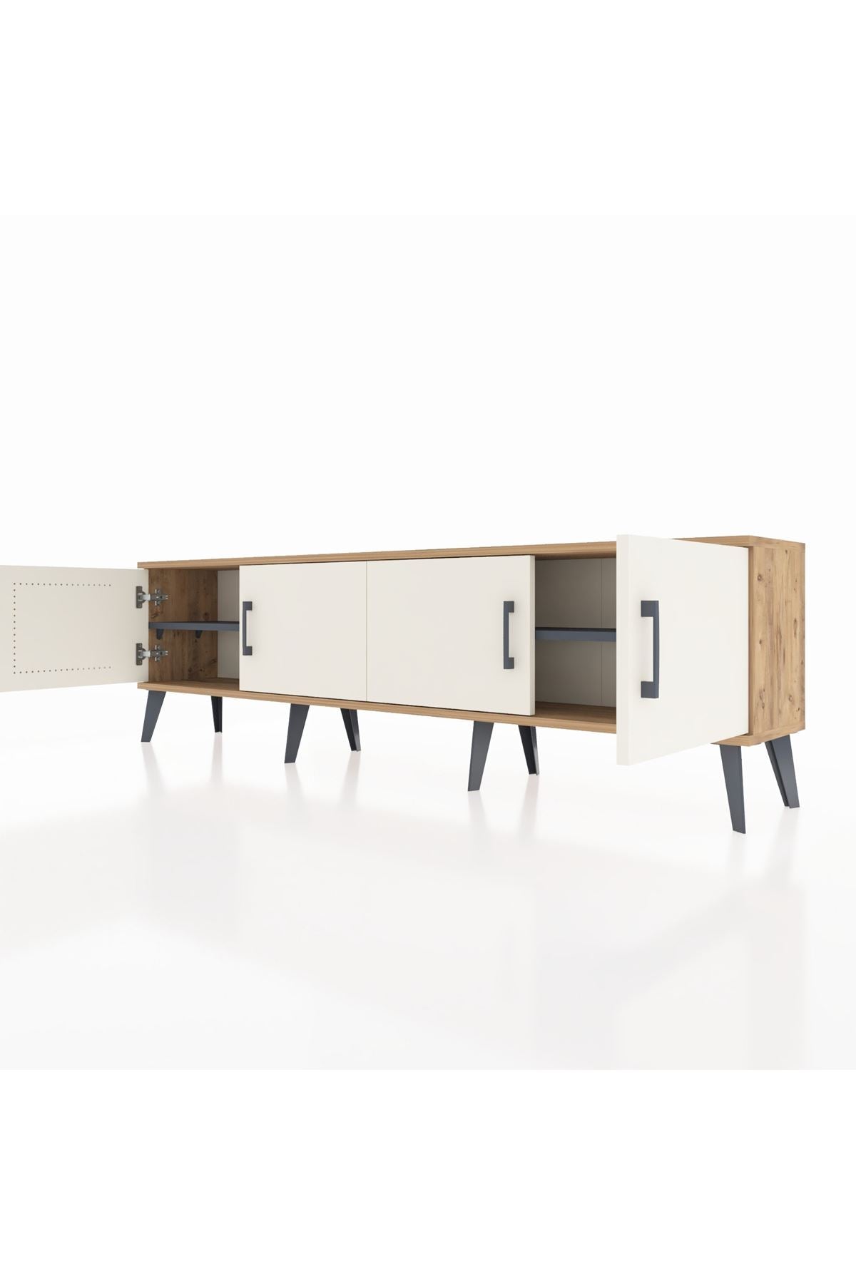 Arges TV Ünitesi 2 Raflı 4 Kapaklı 176x30x51 Çam-Aytaşı/Antrasit