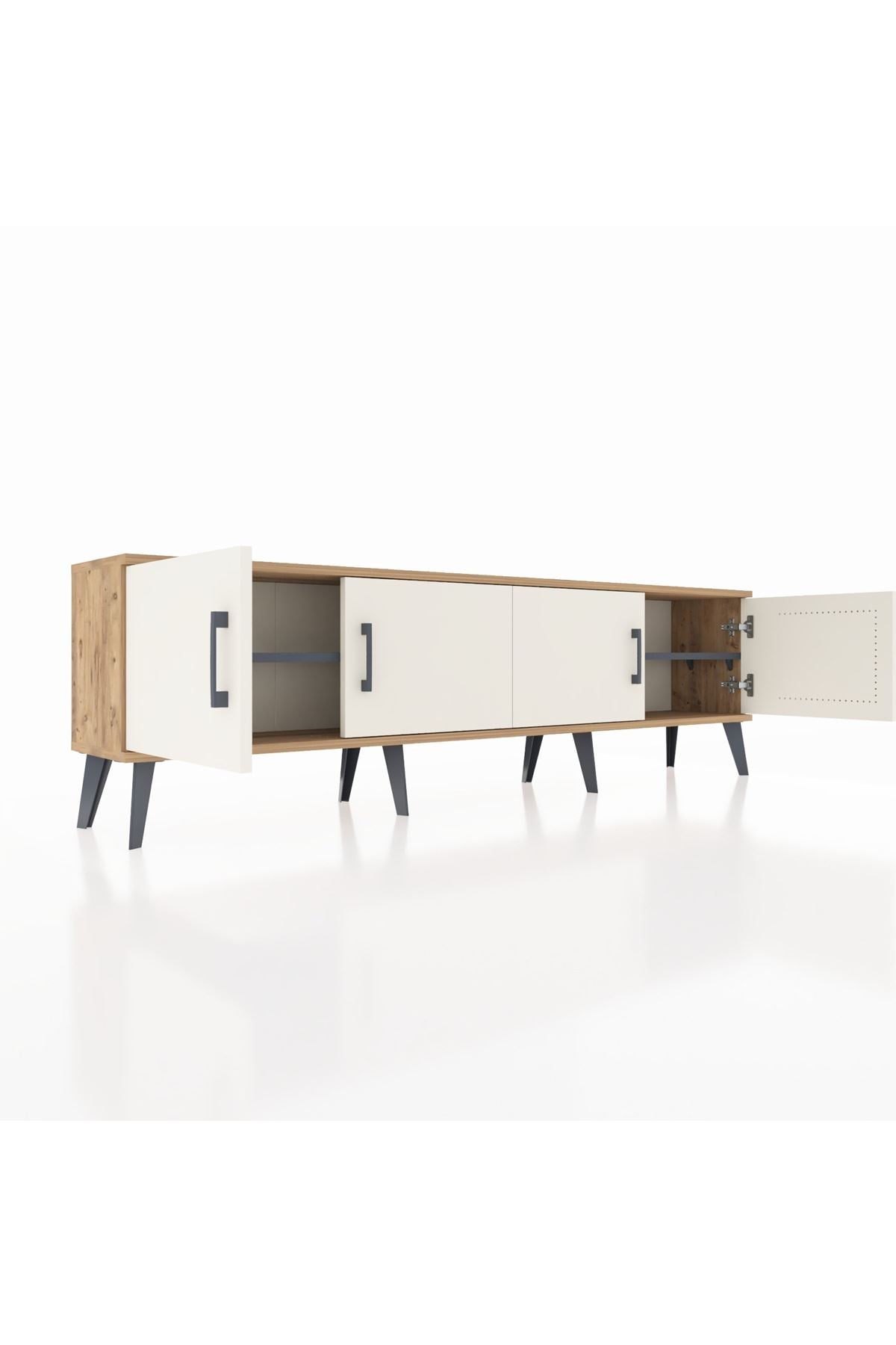 Arges TV Ünitesi 2 Raflı 4 Kapaklı 176x30x51 Çam-Aytaşı/Antrasit