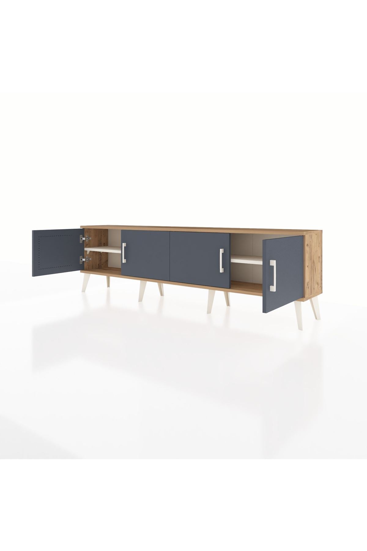 Arges TV Ünitesi 2 Raflı 4 Kapaklı 176x30x51 Çam-Antrasit/Aytaşı