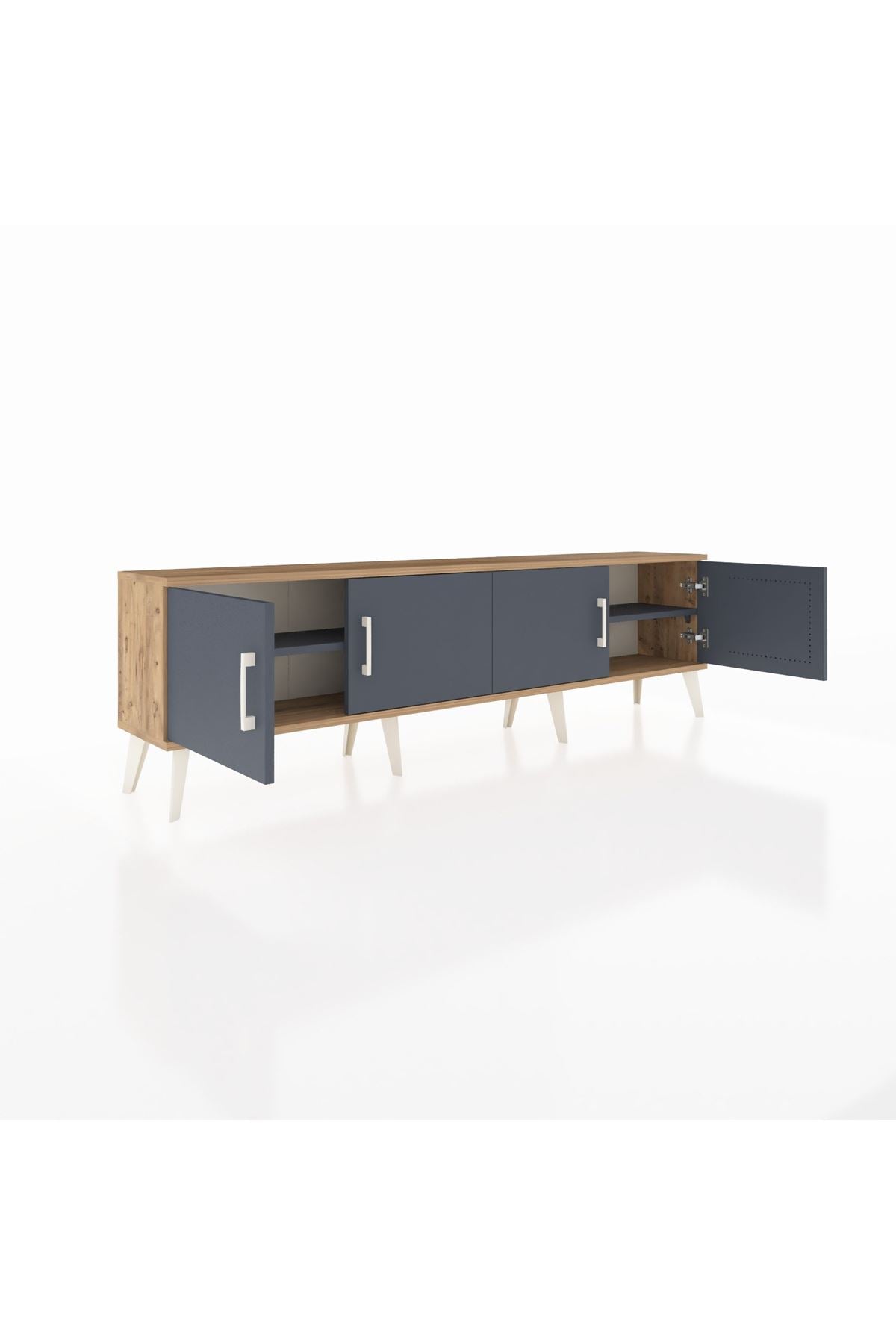 Arges TV Ünitesi 2 Raflı 4 Kapaklı 176x30x51 Çam-Antrasit/Antrasit