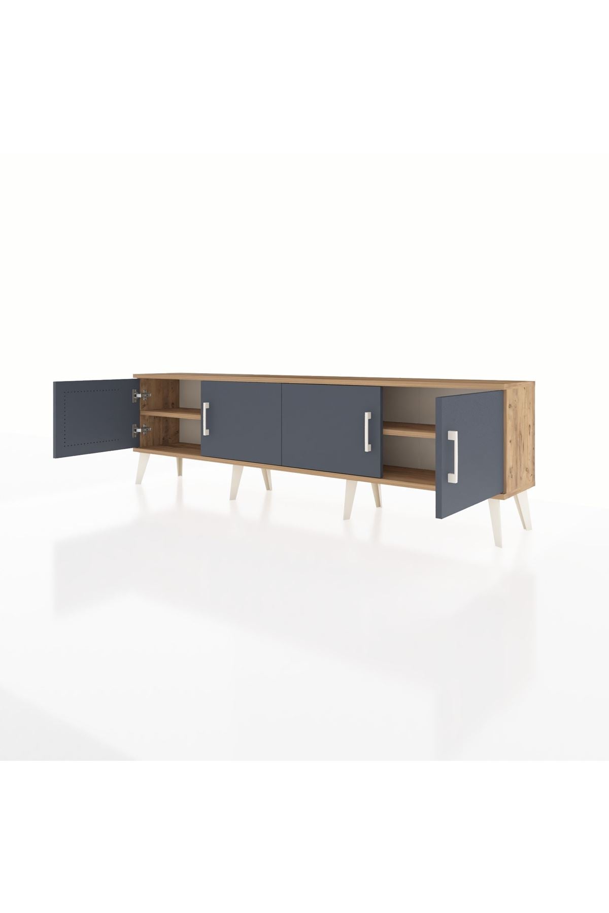 Arges TV Ünitesi 2 Raflı 4 Kapaklı 176x30x51 Çam-Antrasit/Çam