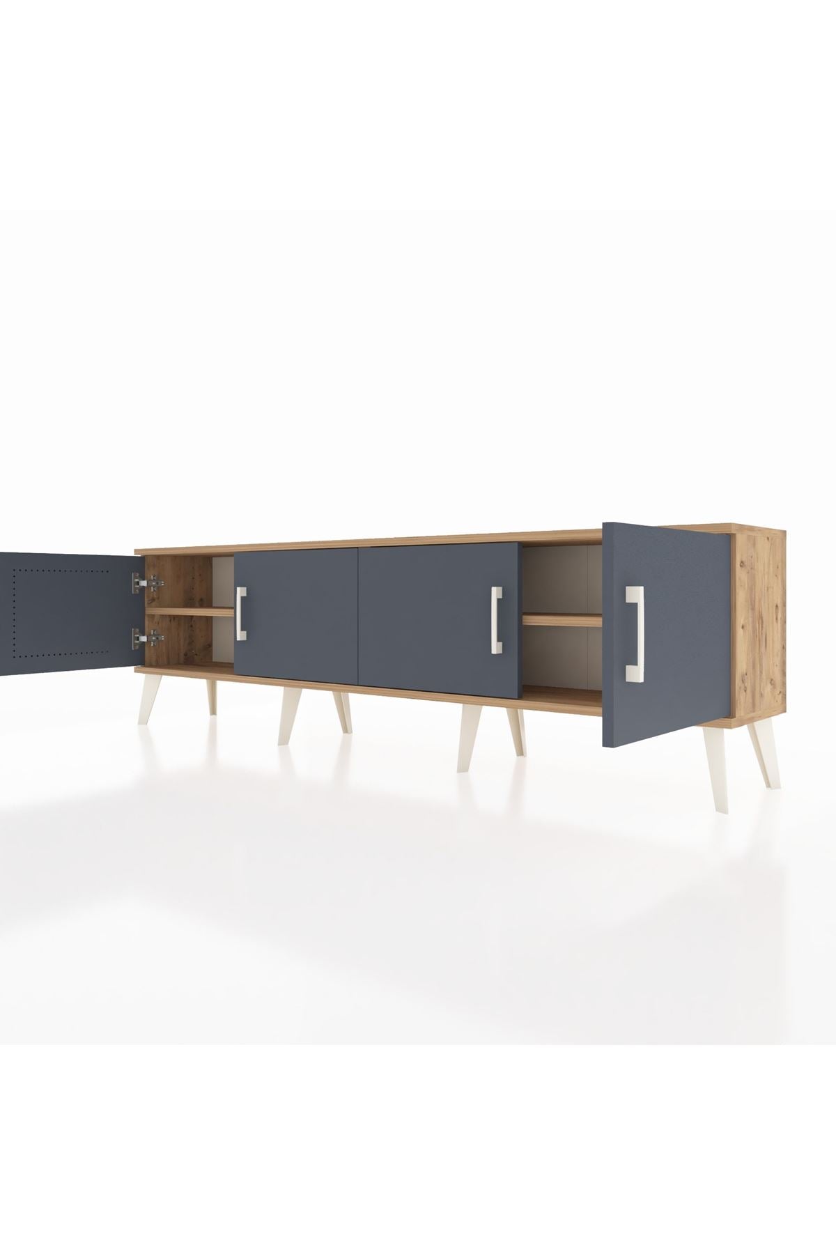 Arges TV Ünitesi 2 Raflı 4 Kapaklı 176x30x51 Çam-Antrasit/Çam