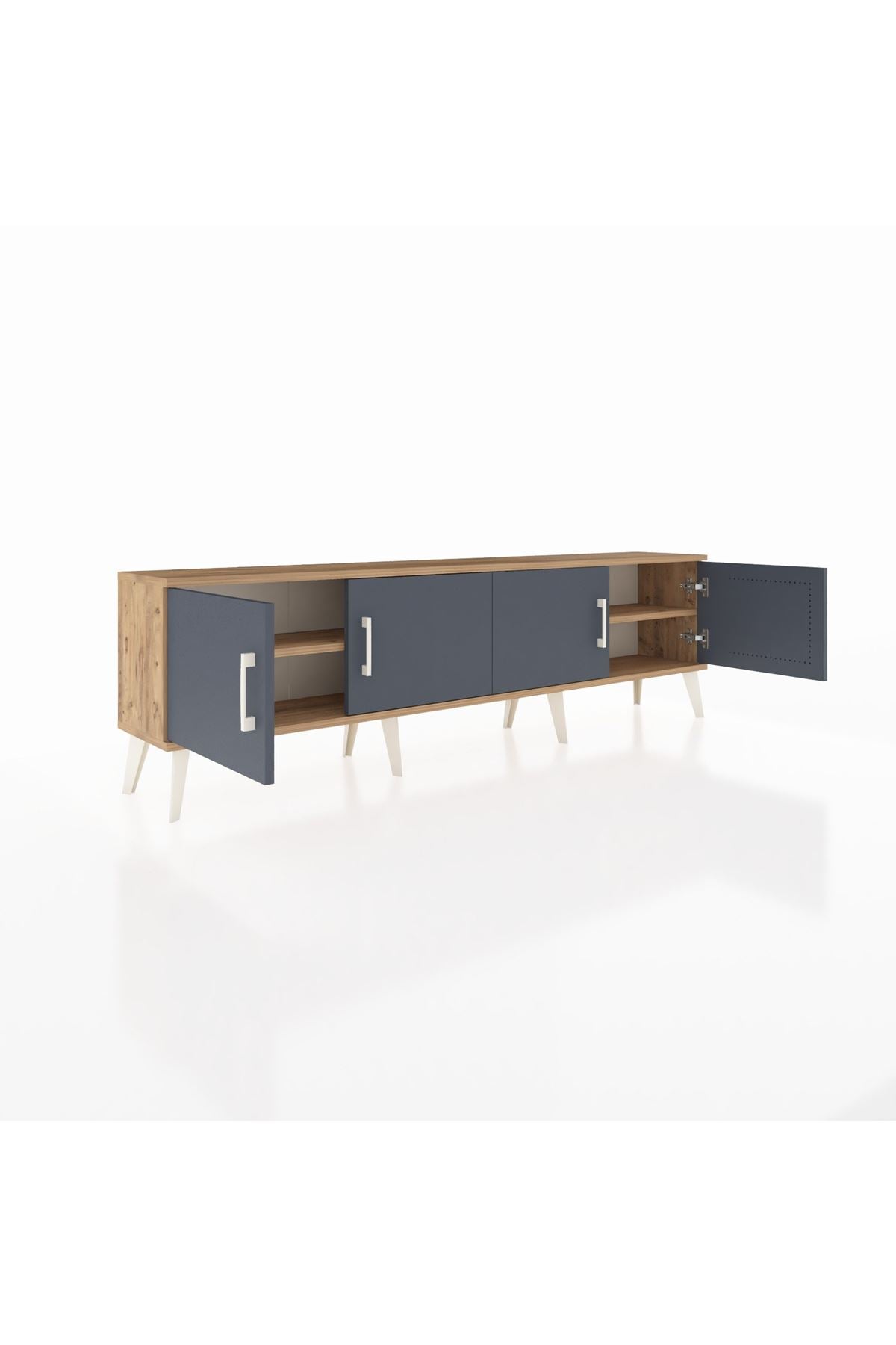 Arges TV Ünitesi 2 Raflı 4 Kapaklı 176x30x51 Çam-Antrasit/Çam