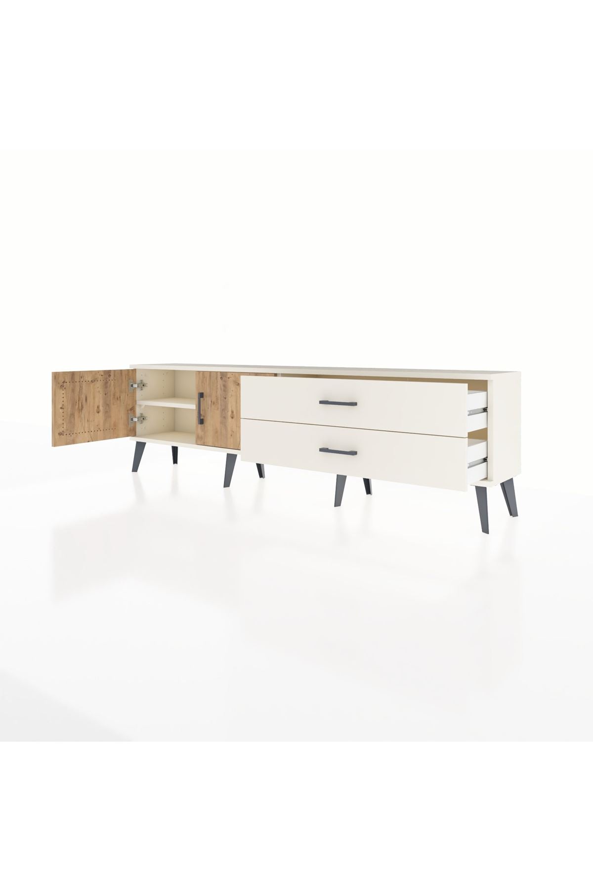 Arges TV Ünitesi Tek Raflı 2 Çekmeceli 2 Kapaklı 176x30x51 Aytaşı-Çam/Aytaşı