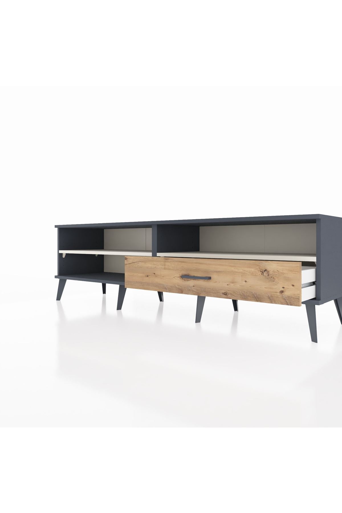 Hyperion TV Ünitesi 2 Raflı Tek Çekmeceli  176x44x51 Antrasit-Aytaşı/Çam