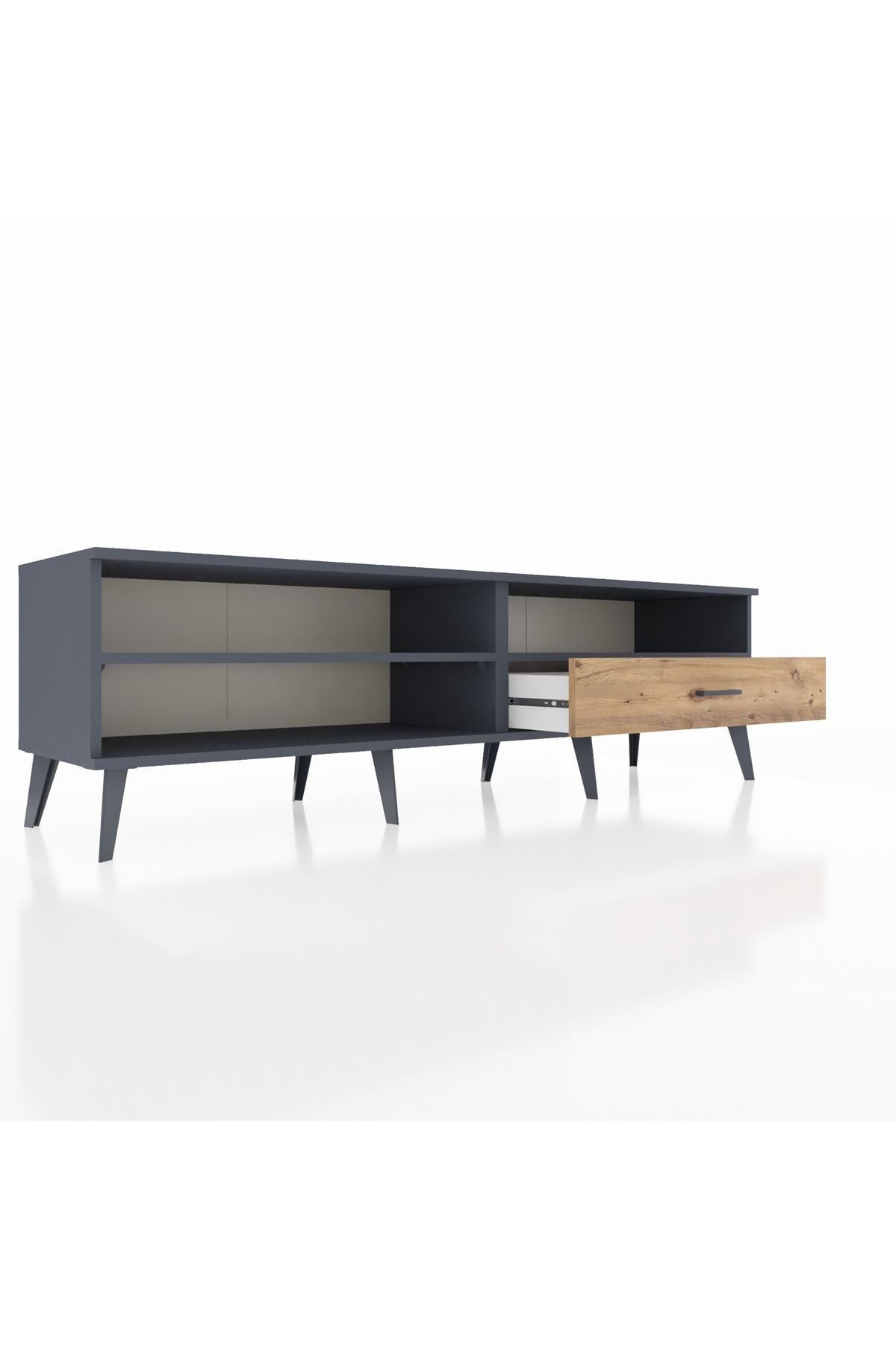 Hyperion TV Ünitesi 2 Raflı Tek Çekmeceli  176x44x51 Antrasit-Antrasit/Çam