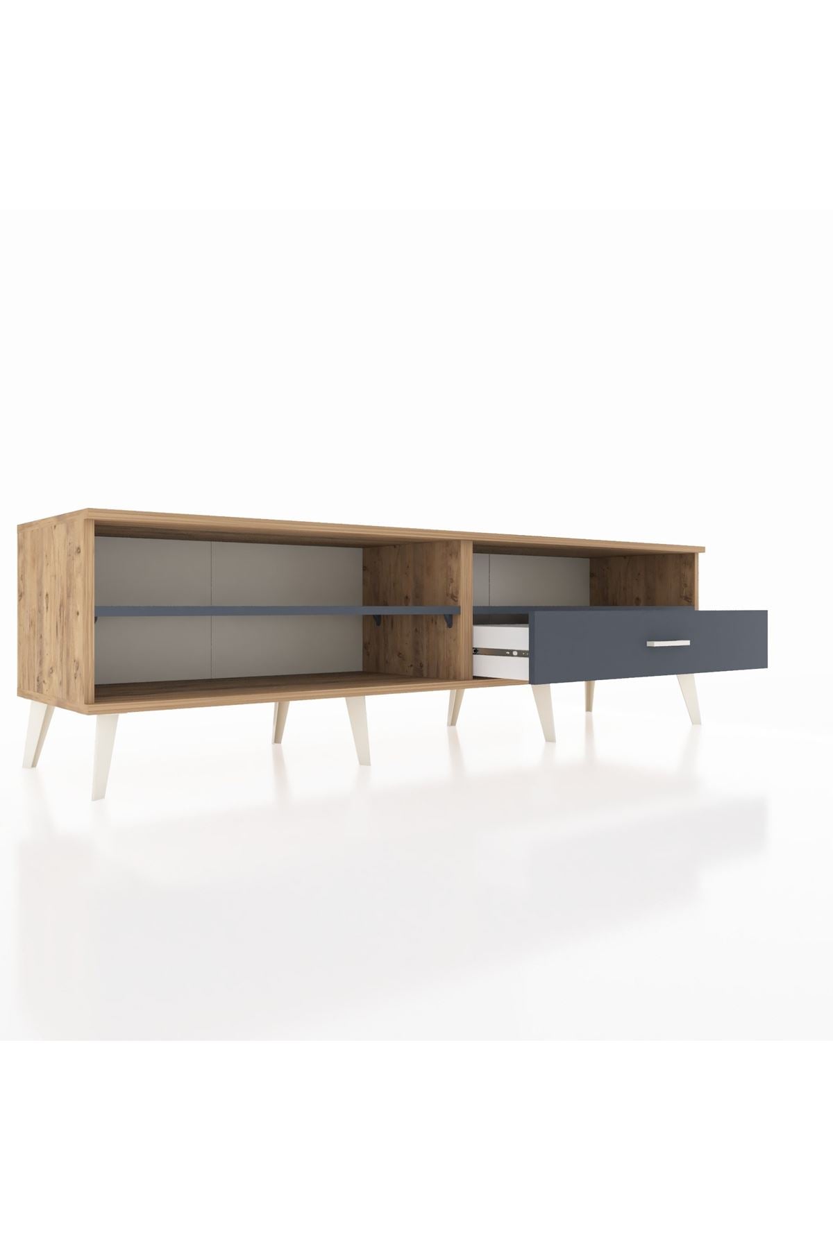 Hyperion TV Ünitesi 2 Raflı Tek Çekmeceli  176x44x51 Çam-Antrasit/Antrasit