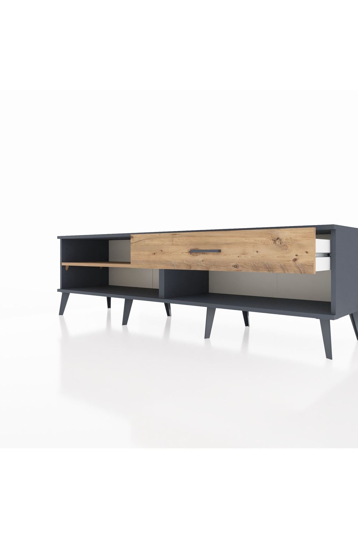 Hyperion TV Ünitesi Tek Raflı Tek Çekmeceli  176x44x51 Antrasit-Çam/Çam