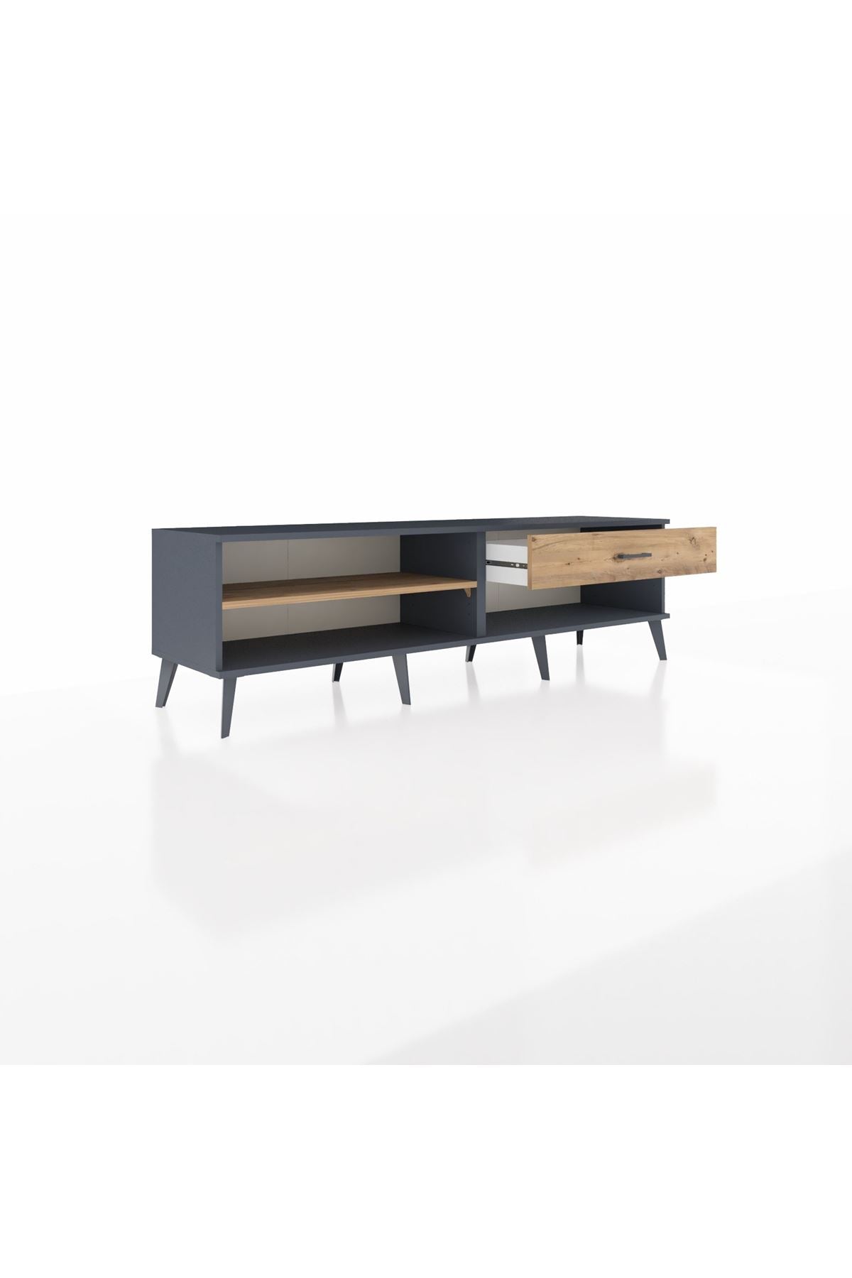 Hyperion TV Ünitesi Tek Raflı Tek Çekmeceli  176x44x51 Antrasit-Çam/Çam