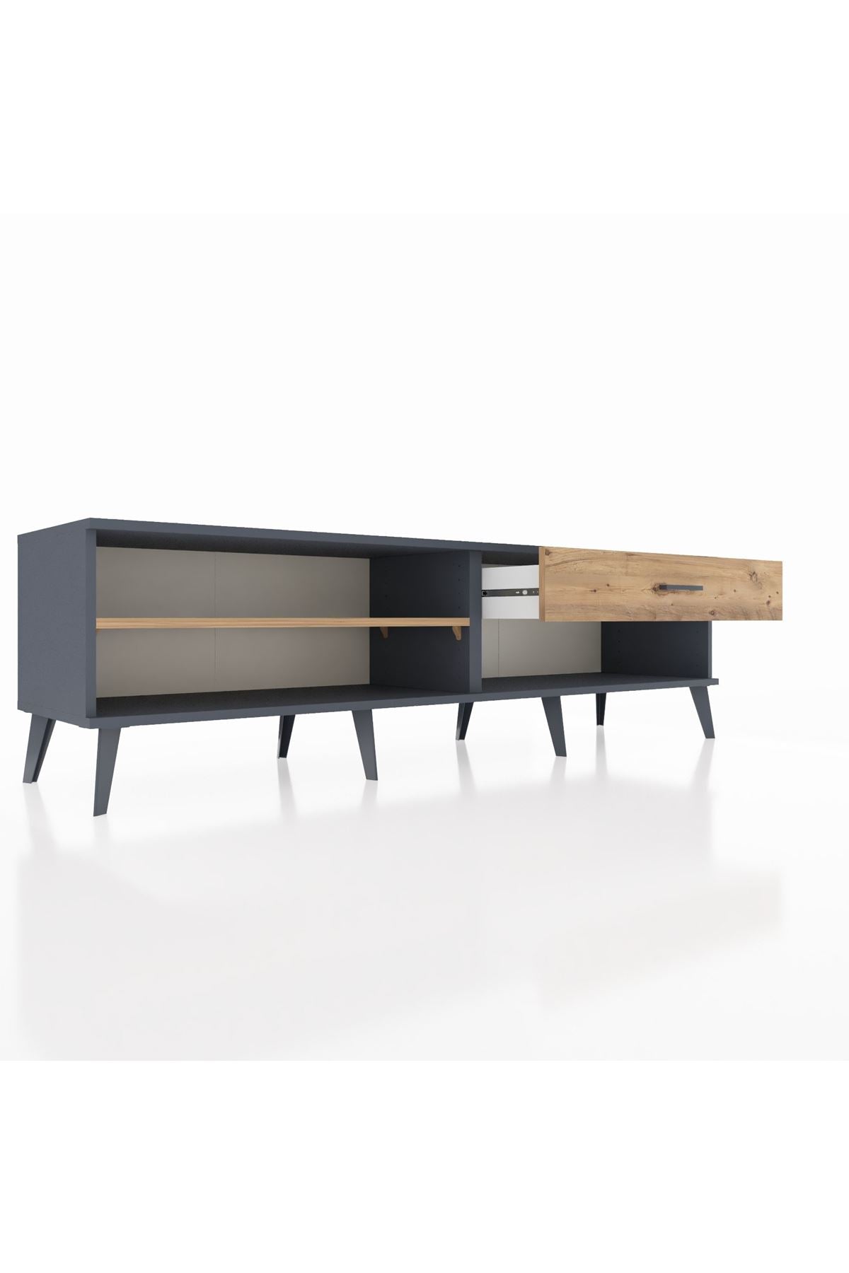 Hyperion TV Ünitesi Tek Raflı Tek Çekmeceli  176x44x51 Antrasit-Çam/Çam