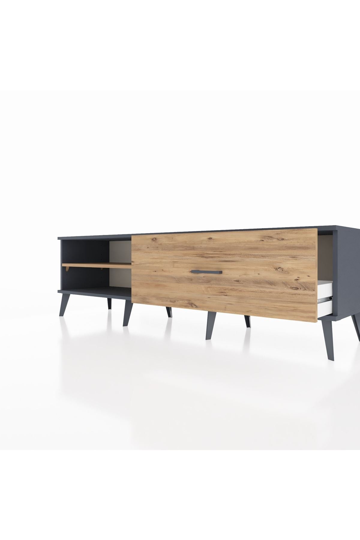 Hyperion TV Ünitesi Tek Raflı Tek Çekmeceli  176x44x51 Antrasit-Çam/Çam