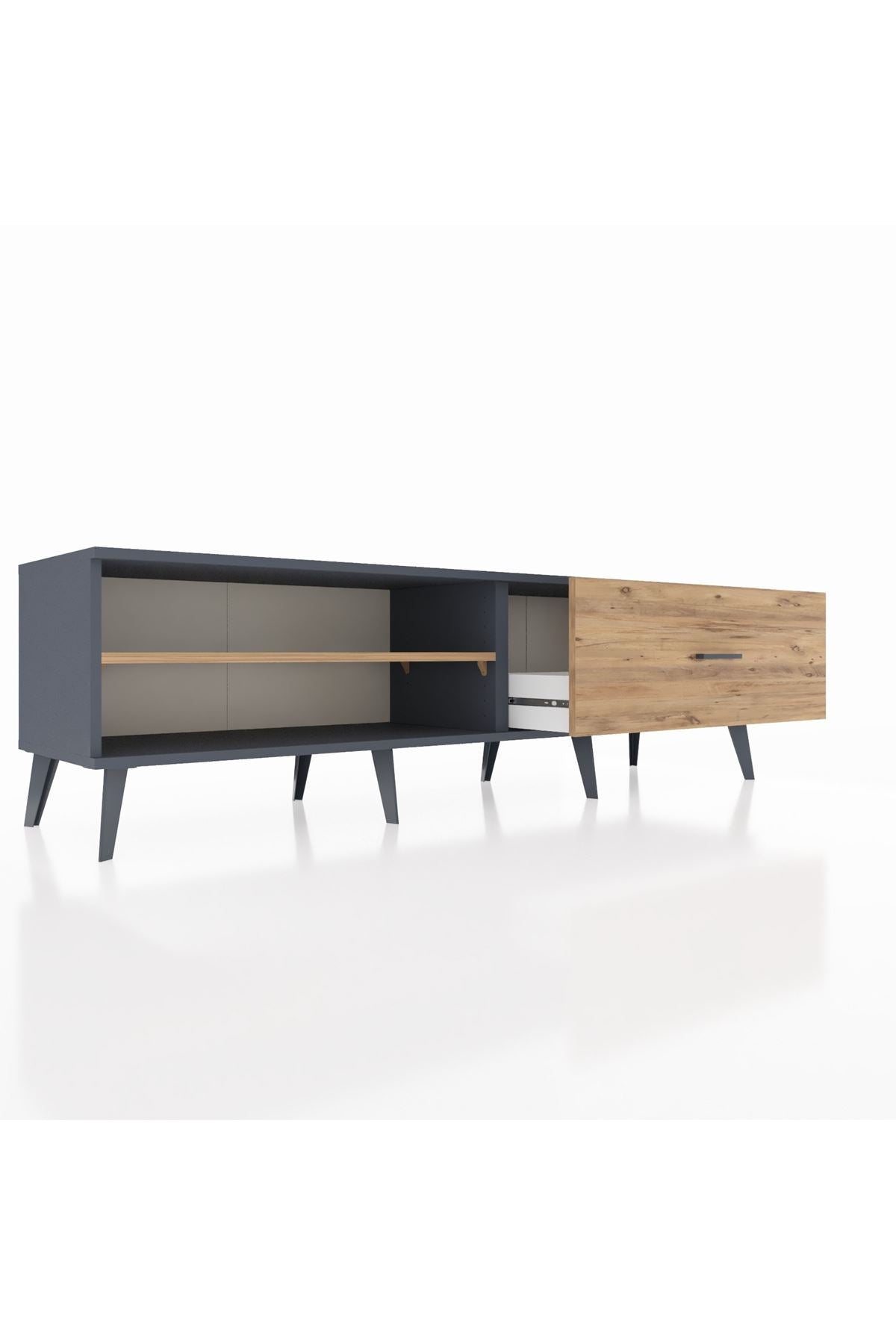 Hyperion TV Ünitesi Tek Raflı Tek Çekmeceli  176x44x51 Antrasit-Çam/Çam