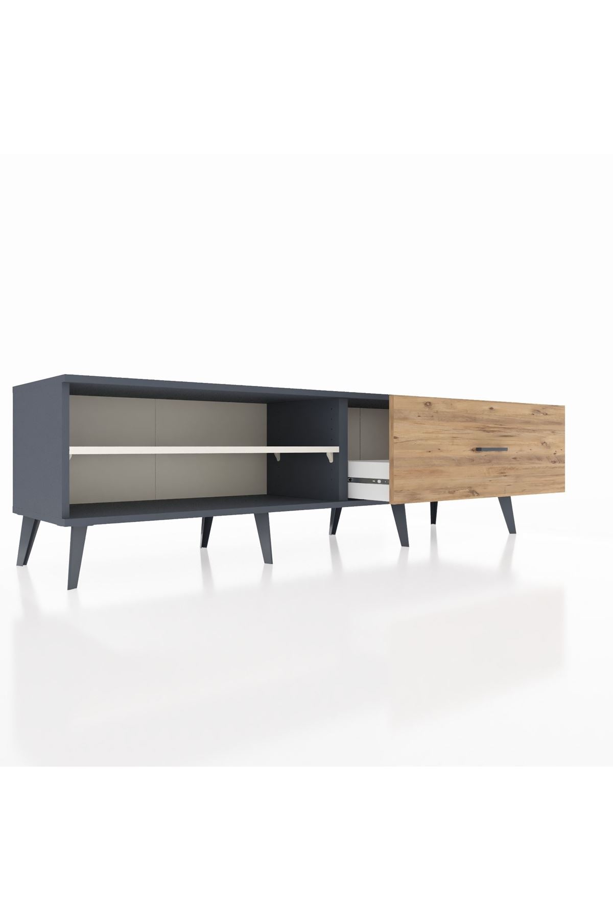 Hyperion TV Ünitesi Tek Raflı Tek Çekmeceli  176x44x51 Antrasit-Aytaşı/Çam