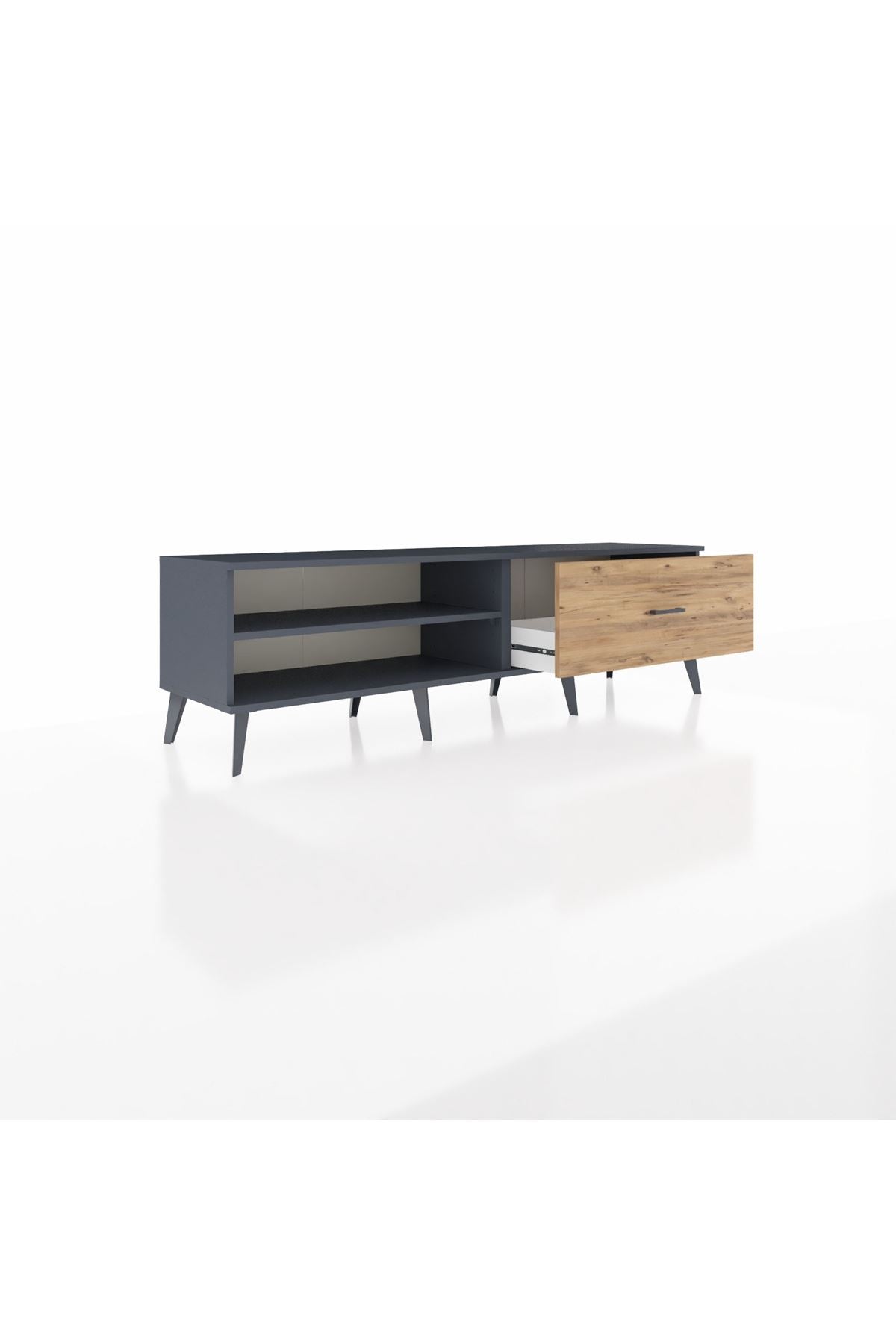 Hyperion TV Ünitesi Tek Raflı Tek Çekmeceli  176x44x51 Antrasit-Antrasit/Çam