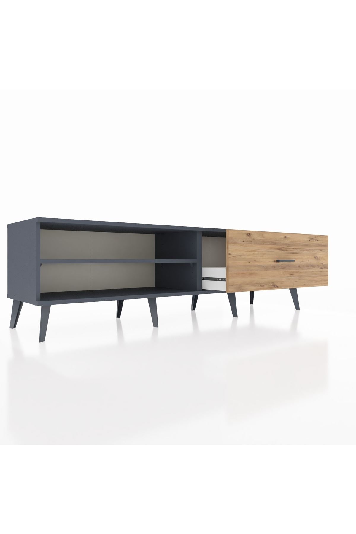 Hyperion TV Ünitesi Tek Raflı Tek Çekmeceli  176x44x51 Antrasit-Antrasit/Çam