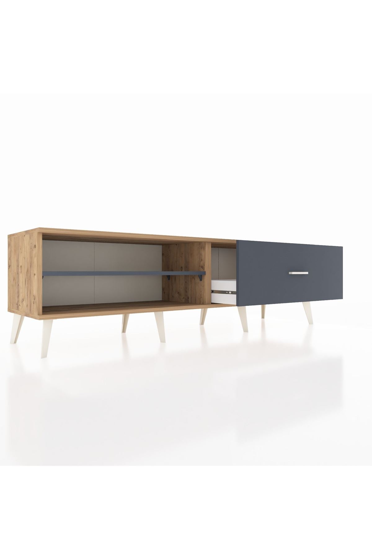 Hyperion TV Ünitesi Tek Raflı Tek Çekmeceli  176x44x51 Çam-Antrasit/Antrasit