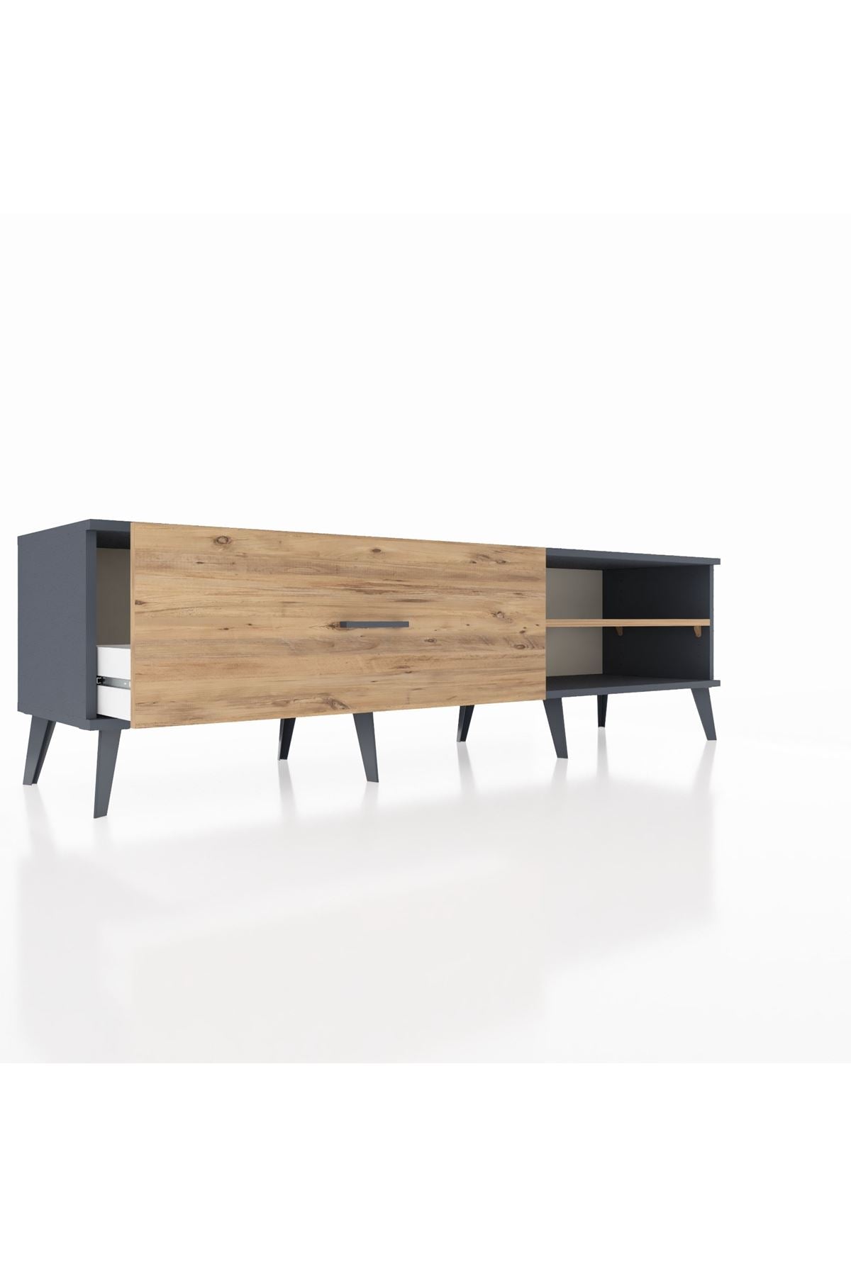 Hyperion TV Ünitesi Tek Raflı Tek Çekmeceli  176x44x51 Antrasit-Çam/Çam