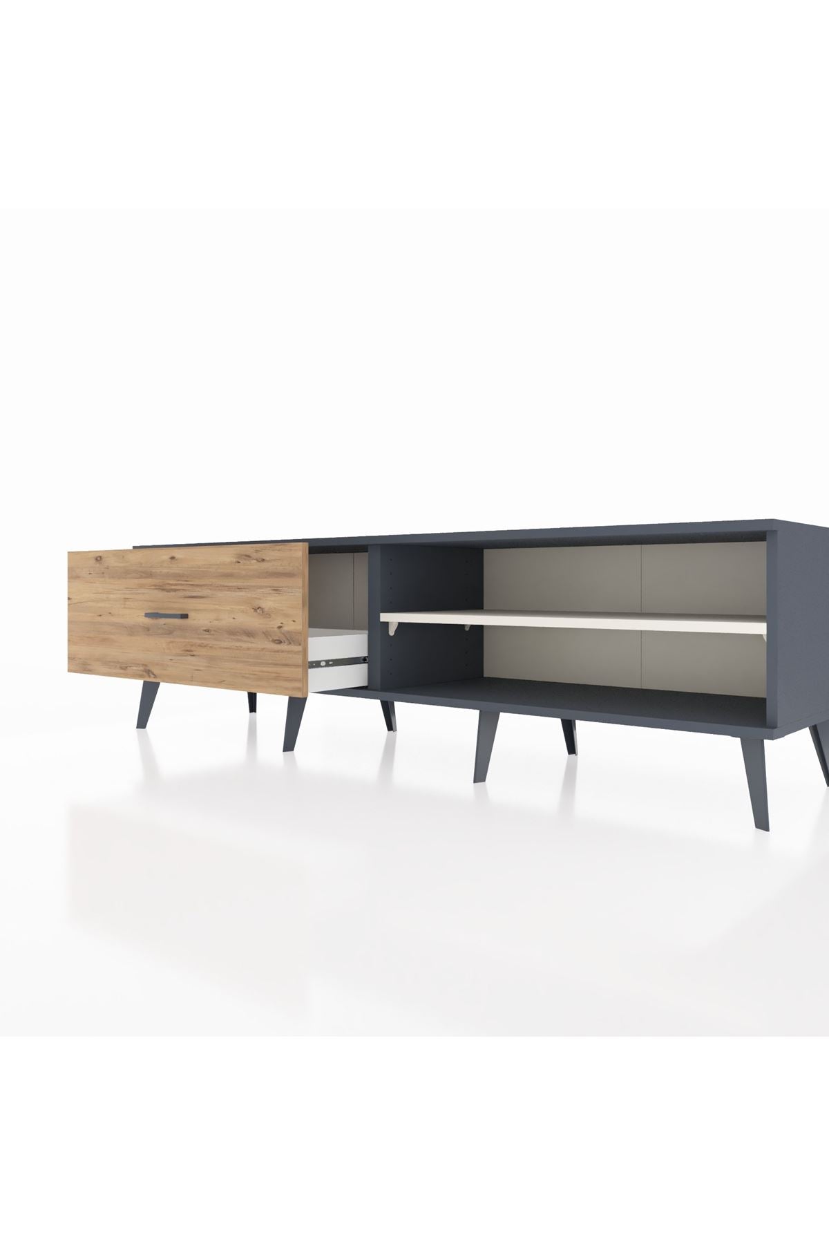 Hyperion TV Ünitesi Tek Raflı Tek Çekmeceli  176x44x51 Antrasit-Aytaşı/Çam