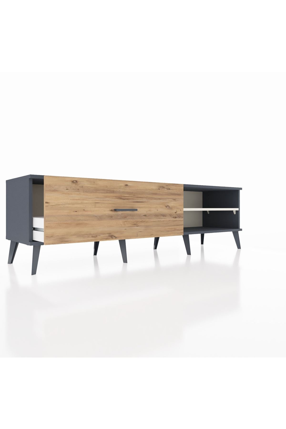 Hyperion TV Ünitesi Tek Raflı Tek Çekmeceli  176x44x51 Antrasit-Aytaşı/Çam