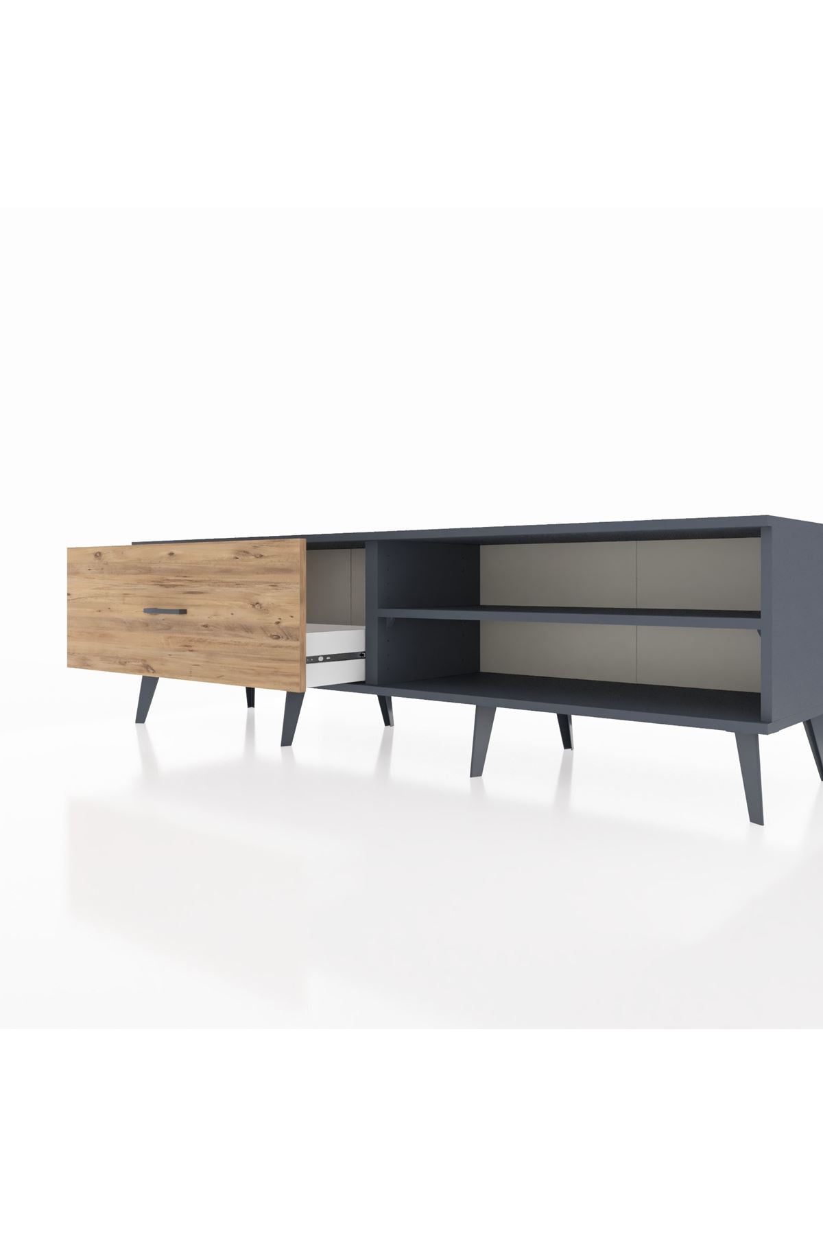 Hyperion TV Ünitesi Tek Raflı Tek Çekmeceli  176x44x51 Antrasit-Antrasit/Çam