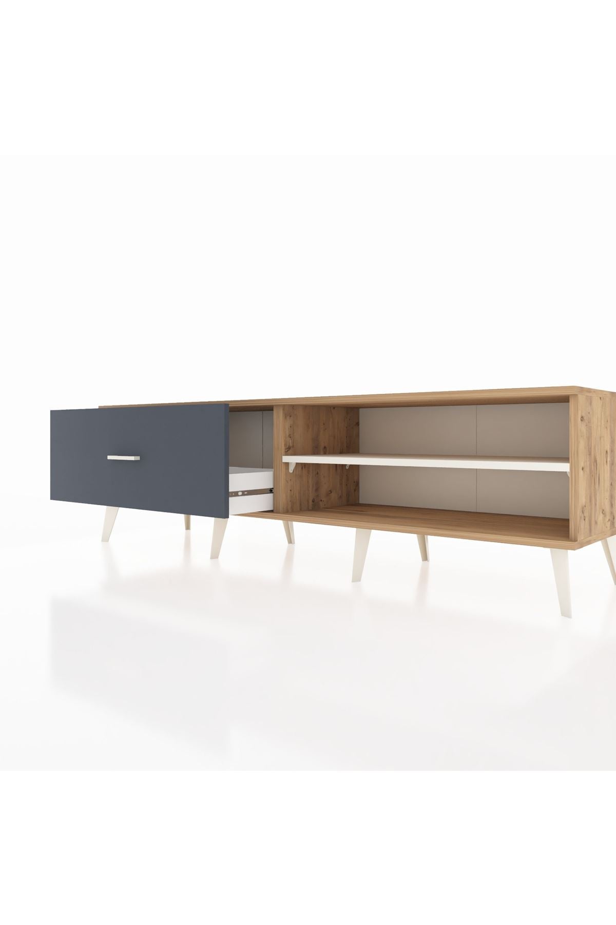 Hyperion TV Ünitesi Tek Raflı Tek Çekmeceli  176x44x51 Çam-Aytaşı/Antrasit