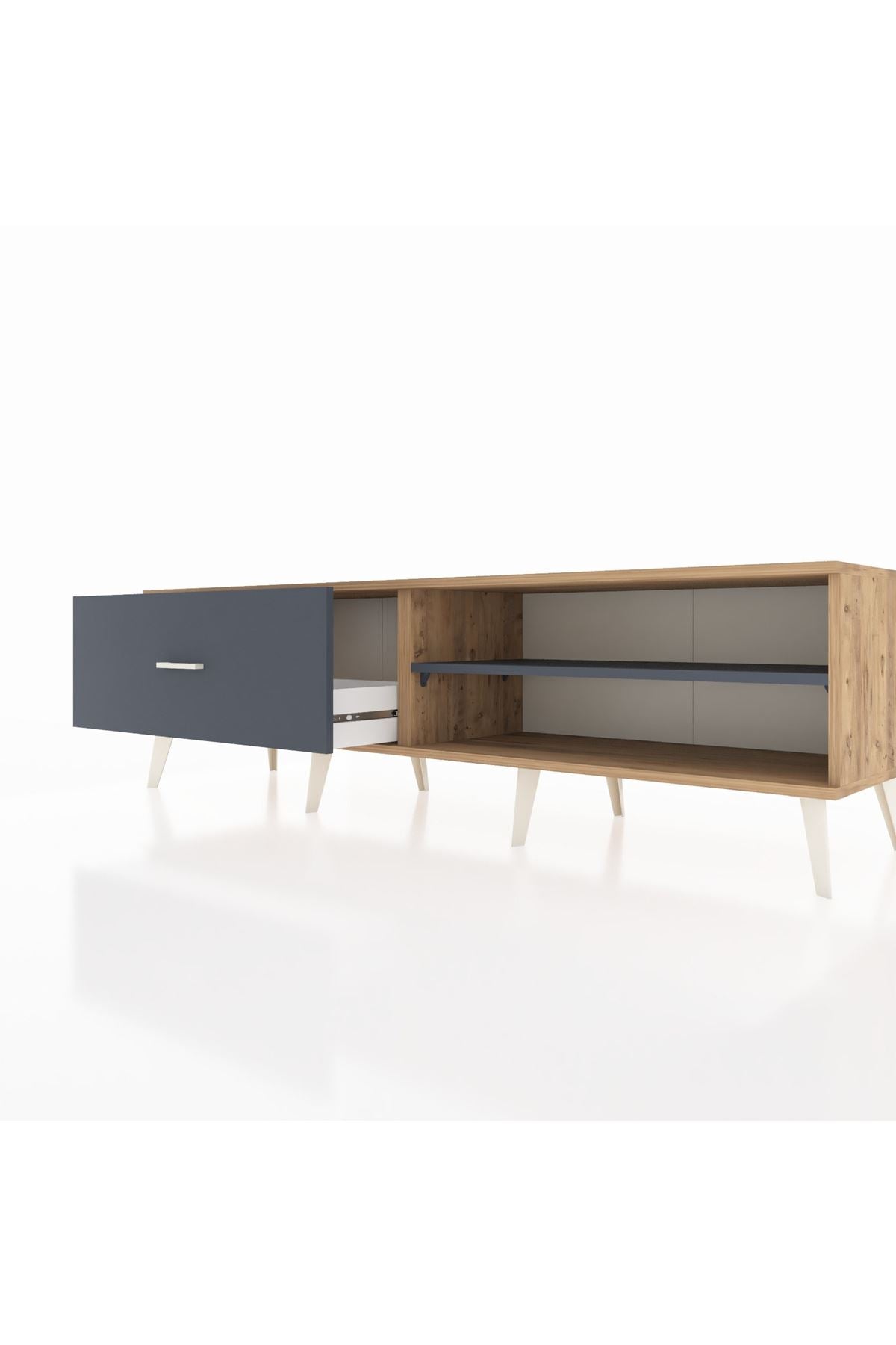 Hyperion TV Ünitesi Tek Raflı Tek Çekmeceli  176x44x51 Çam-Antrasit/Antrasit