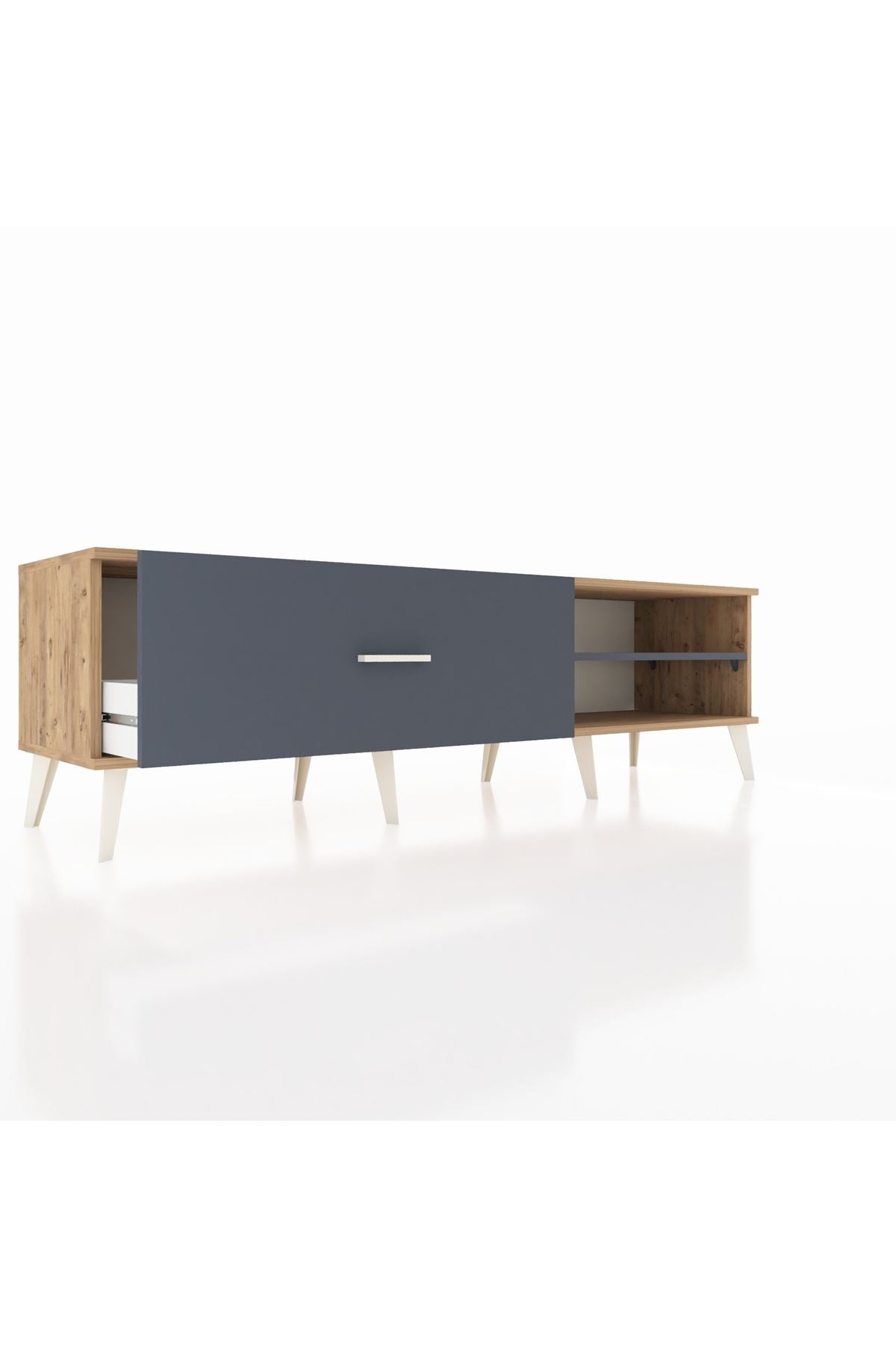 Hyperion TV Ünitesi Tek Raflı Tek Çekmeceli  176x44x51 Çam-Antrasit/Antrasit