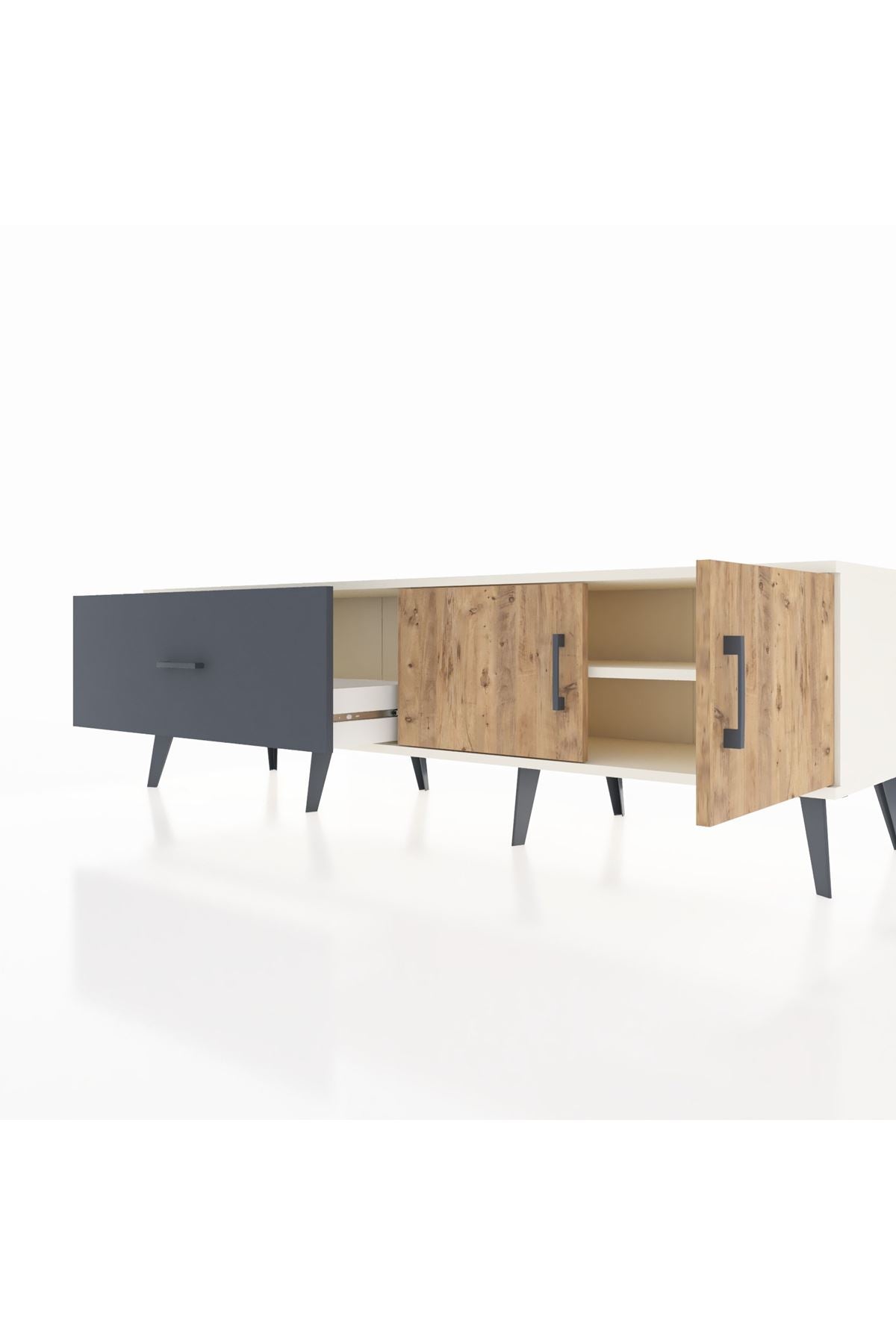 Hyperion TV Ünitesi Tek Raflı Tek Çekmeceli 2 Kapaklı 176x44x51 Aytaşı-Çam/Antrasit