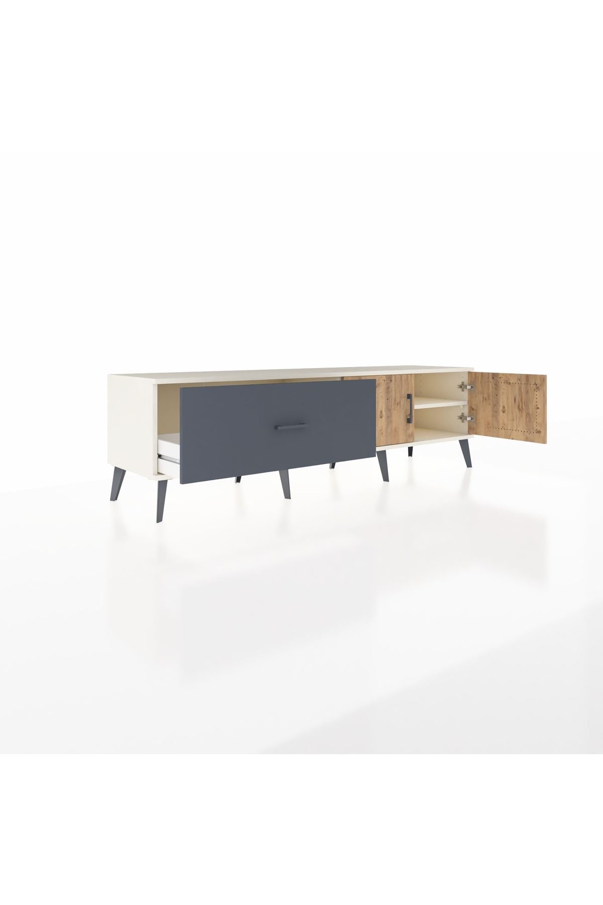 Hyperion TV Ünitesi Tek Raflı Tek Çekmeceli 2 Kapaklı 176x44x51 Aytaşı-Çam/Antrasit