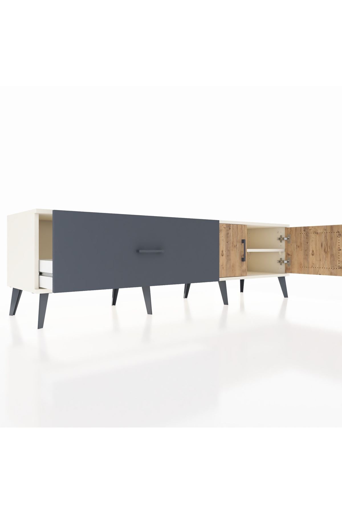 Hyperion TV Ünitesi Tek Raflı Tek Çekmeceli 2 Kapaklı 176x44x51 Aytaşı-Çam/Antrasit