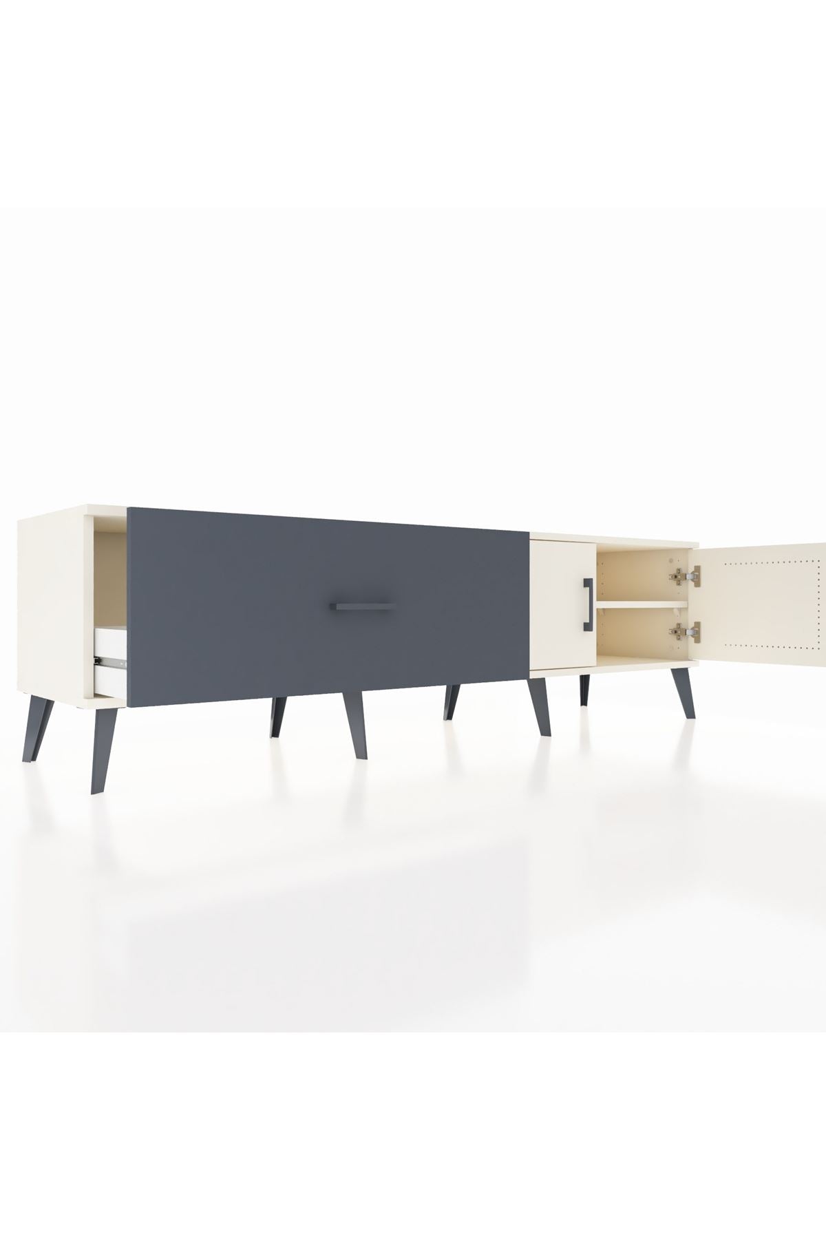 Hyperion TV Ünitesi Tek Raflı Tek Çekmeceli 2 Kapaklı 176x44x51 Aytaşı-Aytaşı/Antrasit