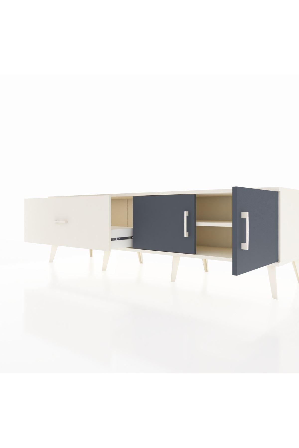 Hyperion TV Ünitesi Tek Raflı Tek Çekmeceli 2 Kapaklı 176x44x51 Aytaşı-Antrasit/Aytaşı