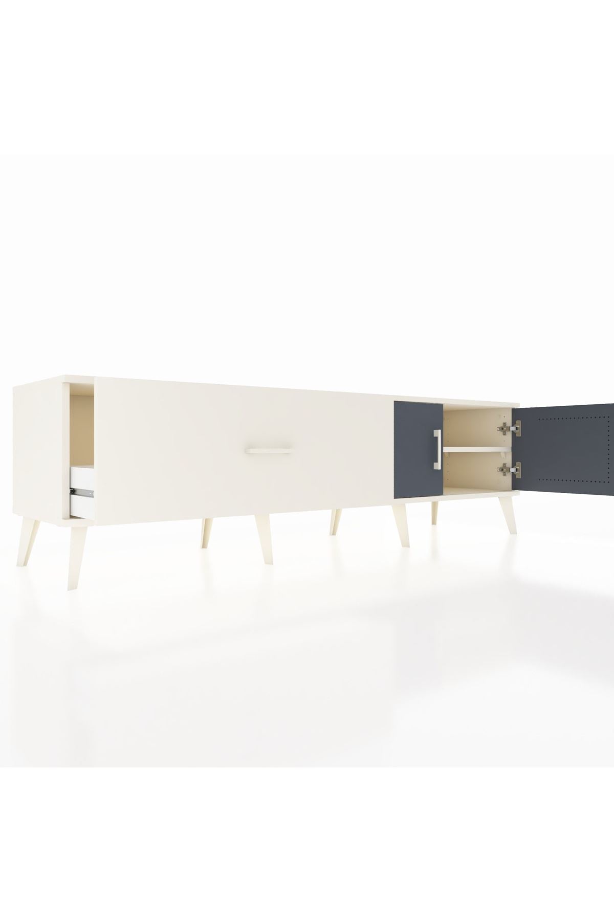 Hyperion TV Ünitesi Tek Raflı Tek Çekmeceli 2 Kapaklı 176x44x51 Aytaşı-Antrasit/Aytaşı