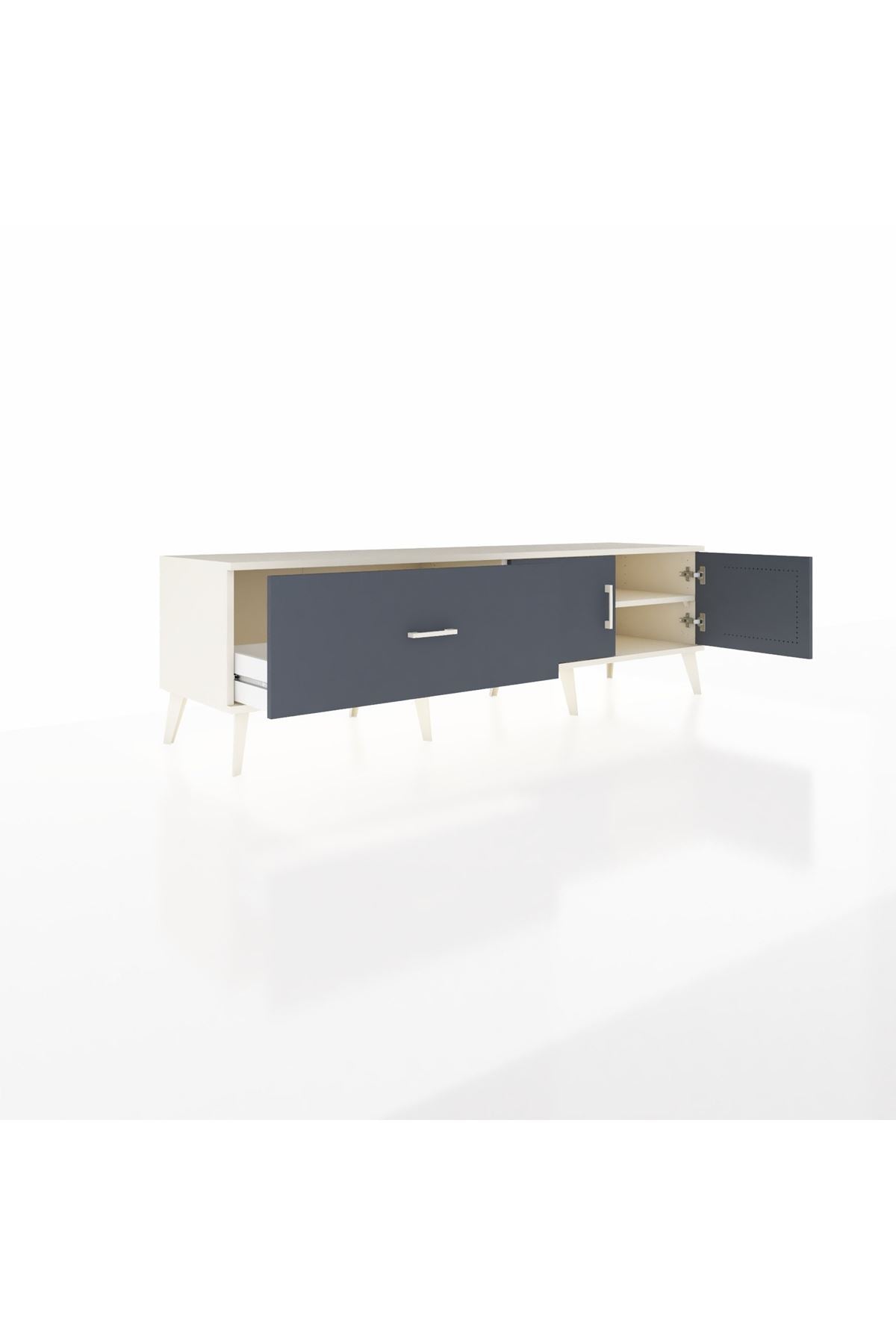 Hyperion TV Ünitesi Tek Raflı Tek Çekmeceli 2 Kapaklı 176x44x51 Aytaşı-Antrasit/Antrasit