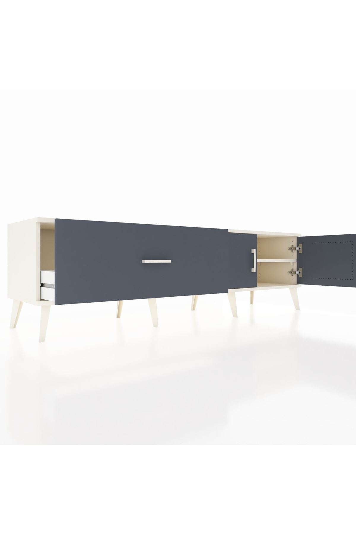 Hyperion TV Ünitesi Tek Raflı Tek Çekmeceli 2 Kapaklı 176x44x51 Aytaşı-Antrasit/Antrasit