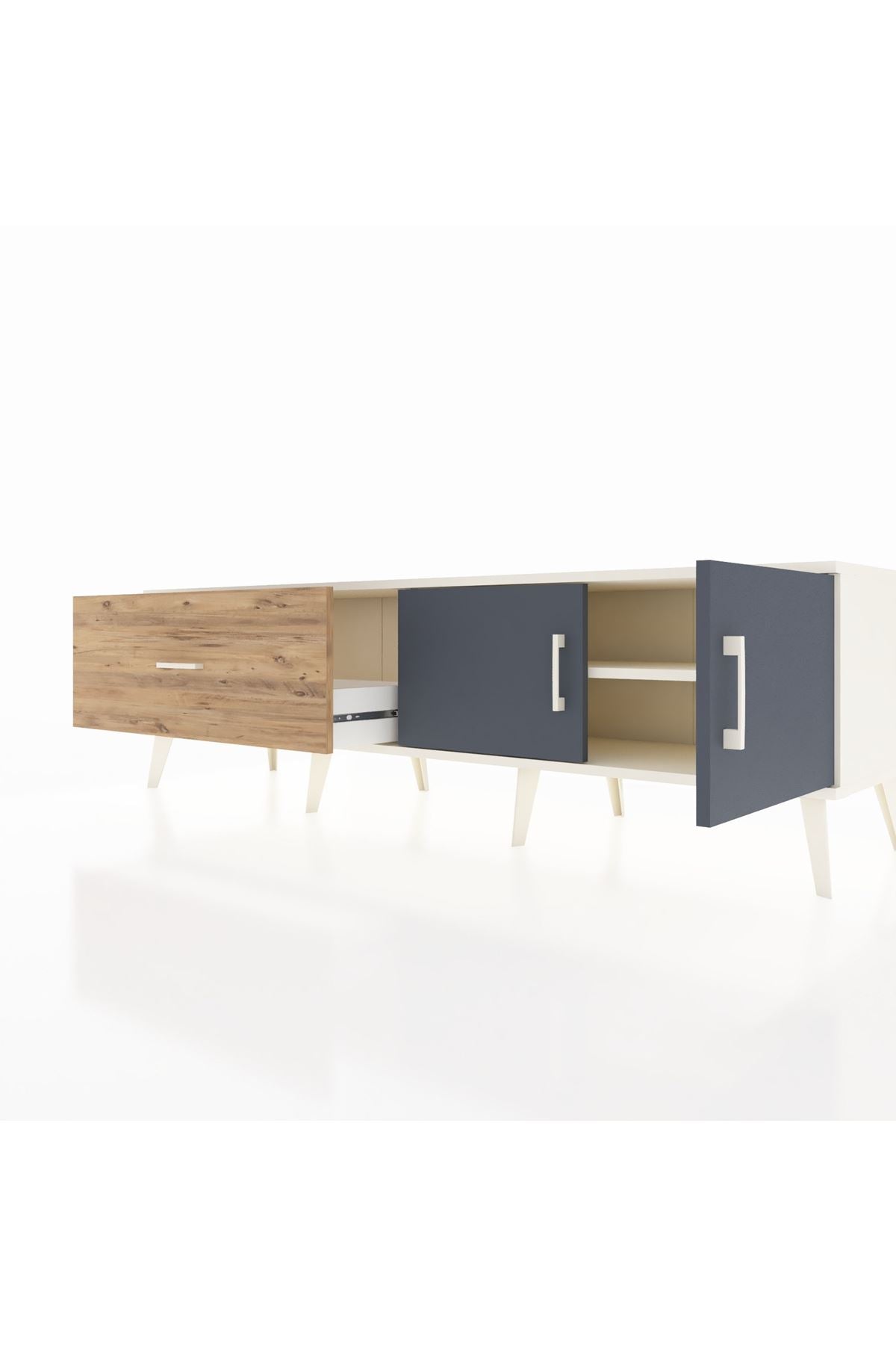 Hyperion TV Ünitesi Tek Raflı Tek Çekmeceli 2 Kapaklı 176x44x51 Aytaşı-Antrasit/Çam