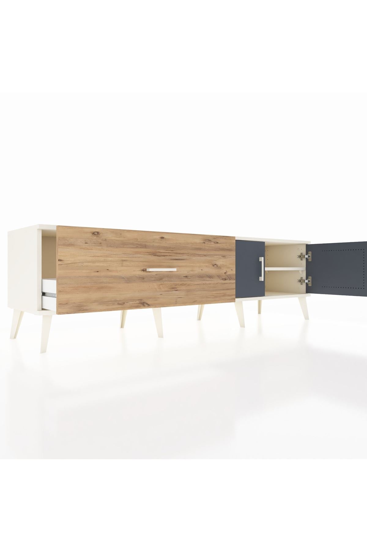 Hyperion TV Ünitesi Tek Raflı Tek Çekmeceli 2 Kapaklı 176x44x51 Aytaşı-Antrasit/Çam