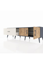 Hyperion TV Ünitesi Tek Raflı Tek Çekmeceli 2 Kapaklı 176x44x51 Antrasit-Çam/Aytaşı