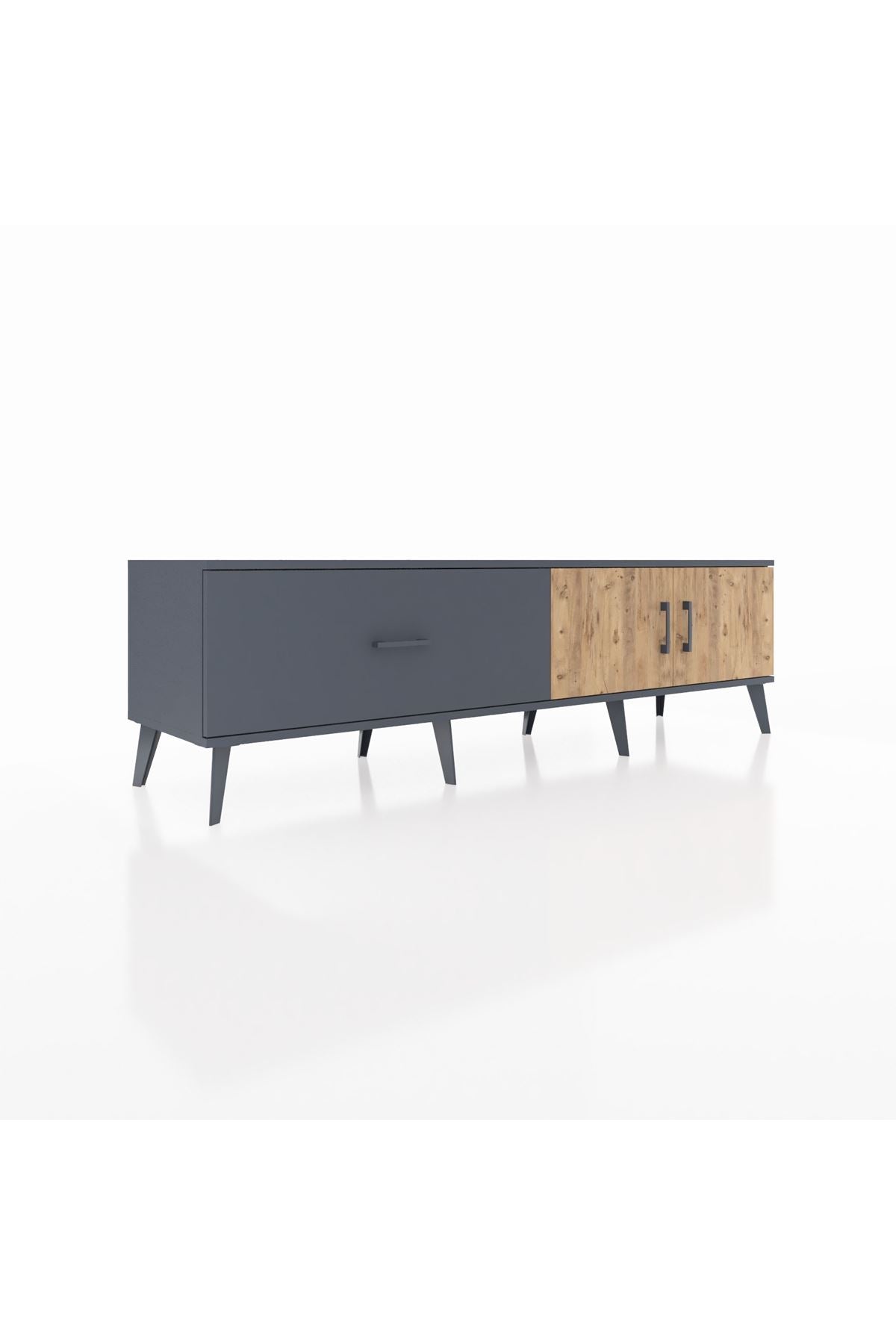 Hyperion TV Ünitesi Tek Raflı Tek Çekmeceli 2 Kapaklı 176x44x51 Antrasit-Çam/Antrasit