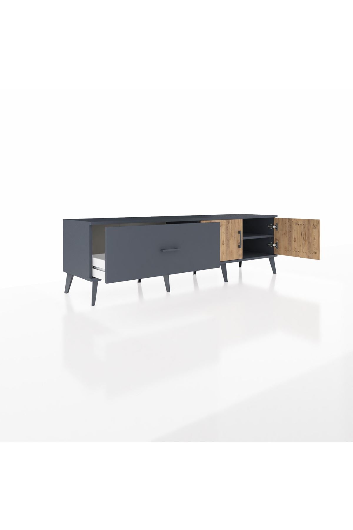 Hyperion TV Ünitesi Tek Raflı Tek Çekmeceli 2 Kapaklı 176x44x51 Antrasit-Çam/Antrasit