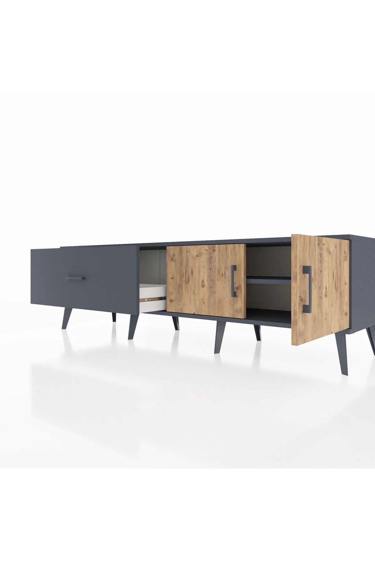 Hyperion TV Ünitesi Tek Raflı Tek Çekmeceli 2 Kapaklı 176x44x51 Antrasit-Çam/Antrasit