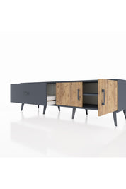 Hyperion TV Ünitesi Tek Raflı Tek Çekmeceli 2 Kapaklı 176x44x51 Antrasit-Çam/Antrasit