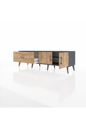 Hyperion TV Ünitesi Tek Raflı Tek Çekmeceli 2 Kapaklı 176x44x51 Antrasit-Çam/Çam